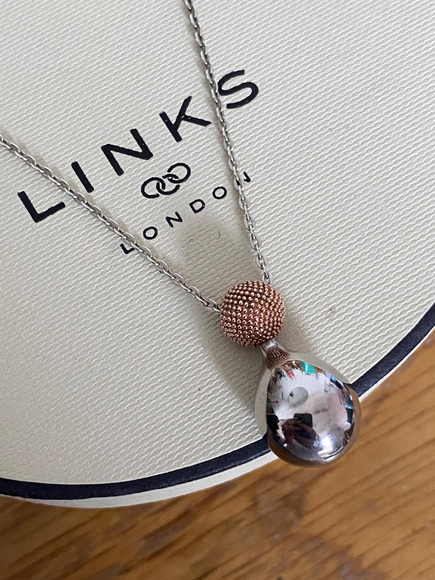 Genuine Links of London Masquerade Drop Necklace, Solid Sterling silver and rose gold, with box