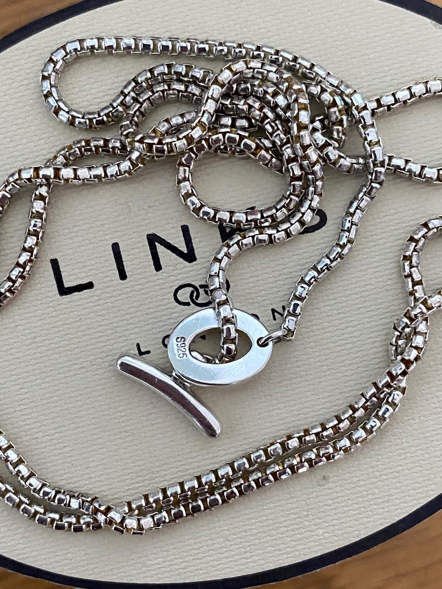 Links Of London Sterling Silver Box Chain Toggle Necklace Vintage, genuine
