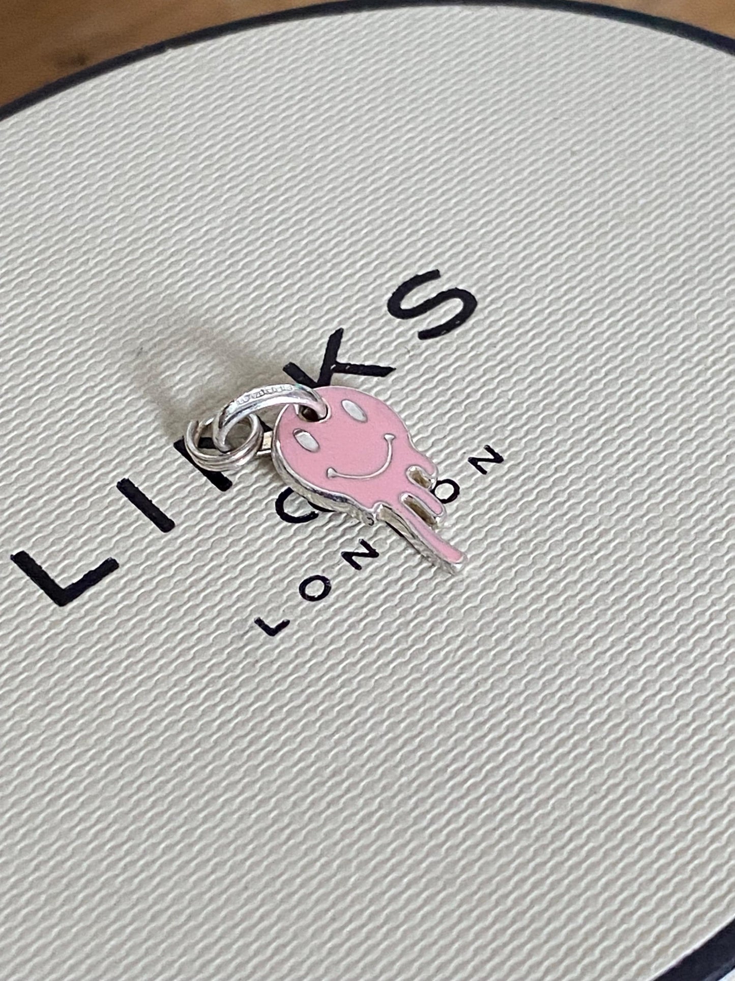 Genuine Very rare Links Of London Sterling Silver and pink enamel melting ghost mini Charm, Vintage, Assay hallmarked
