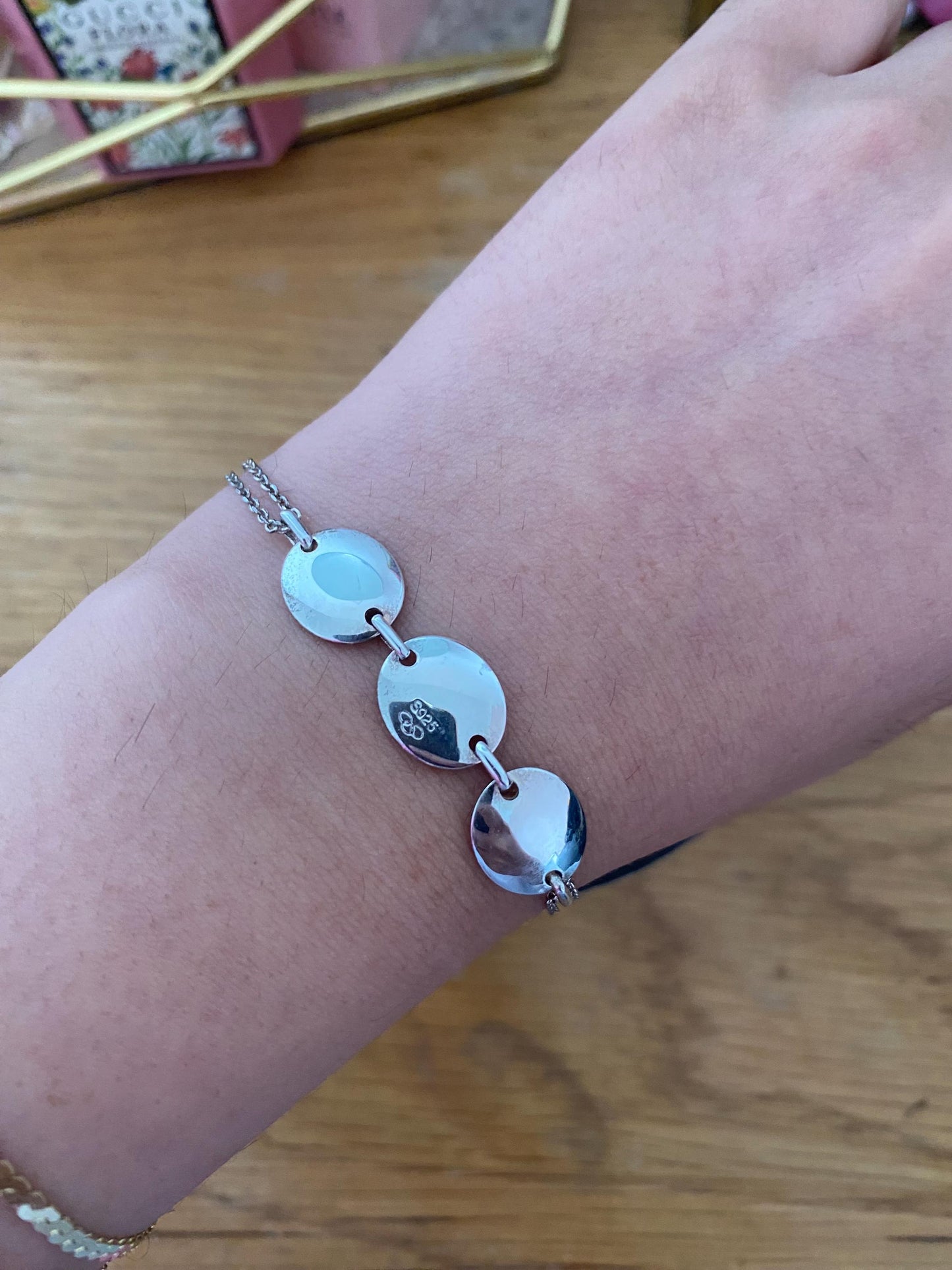 Links of London vintage rare Grace Sterling Silver 3 Station Bracelet
