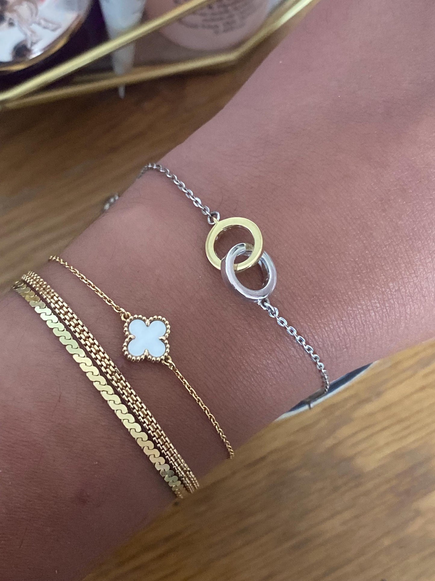 Gorgeous rare, vintage Links of London interlocking circles bracelet, sterling silver and 18ct gold vermeil, genuine