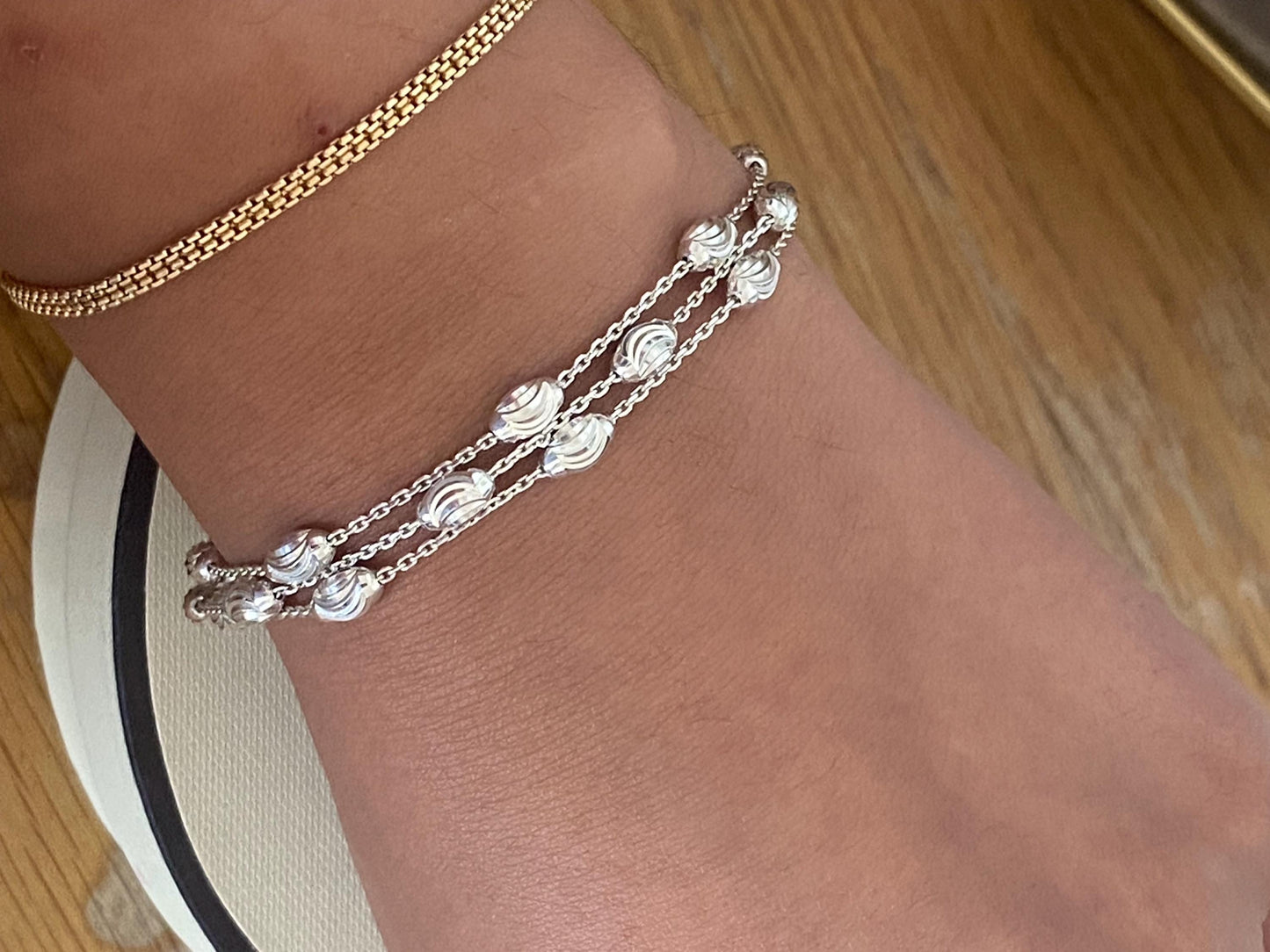 Lovely Links of London Essentials 3 Row Beaded bracelet, sterling silver, Assay hallmarked