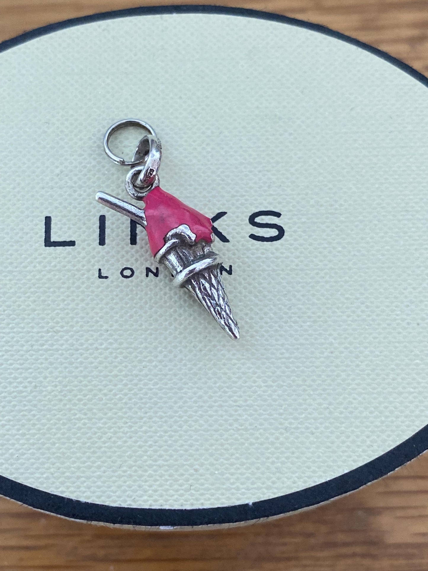 Beautiful genuine rare hallmarked Links of London sterling silver and pink enamel ice cream cone charm