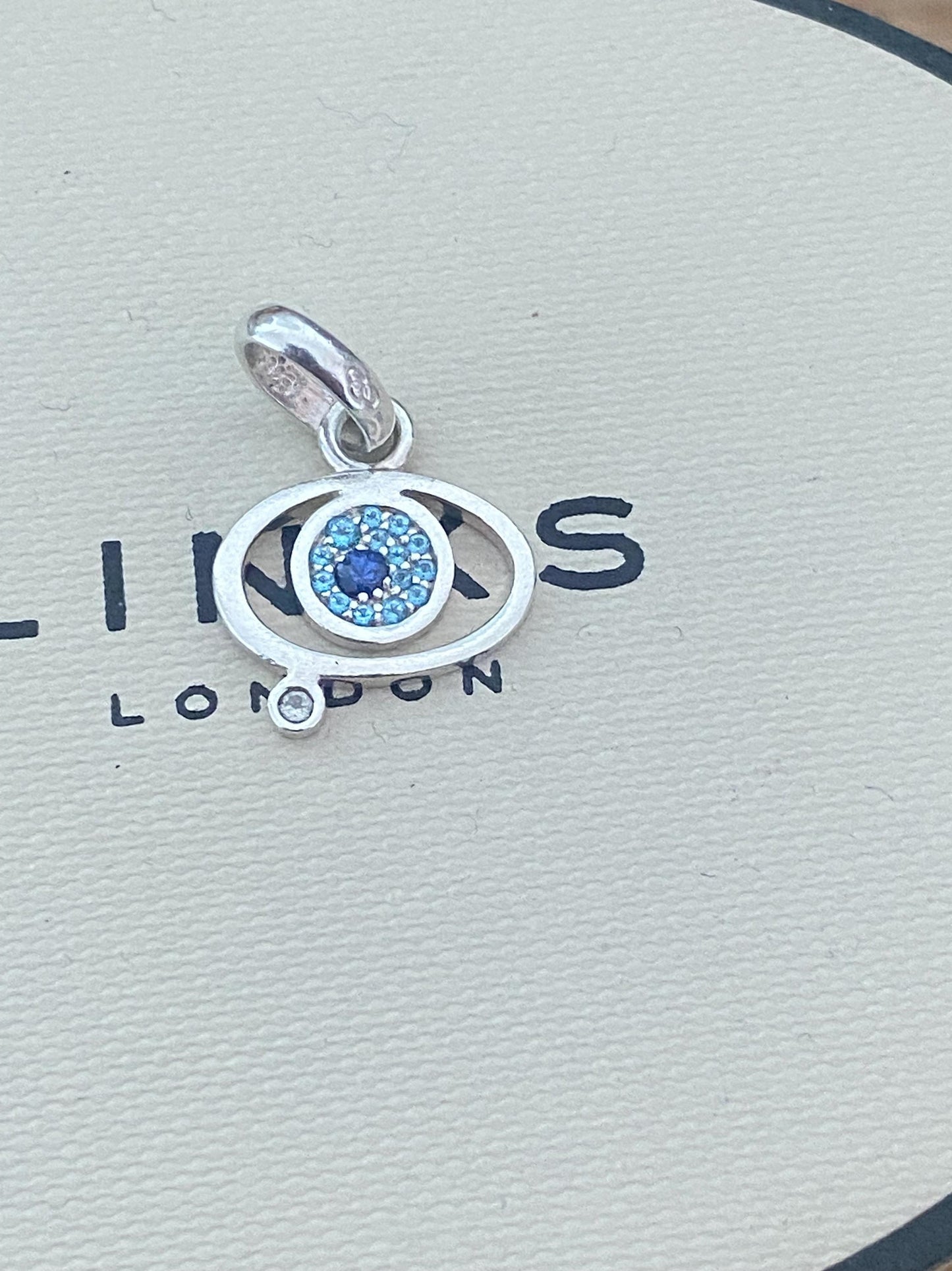 Stunning RARE Links of London evil eye sapphire and topaz charm set in sterling silver