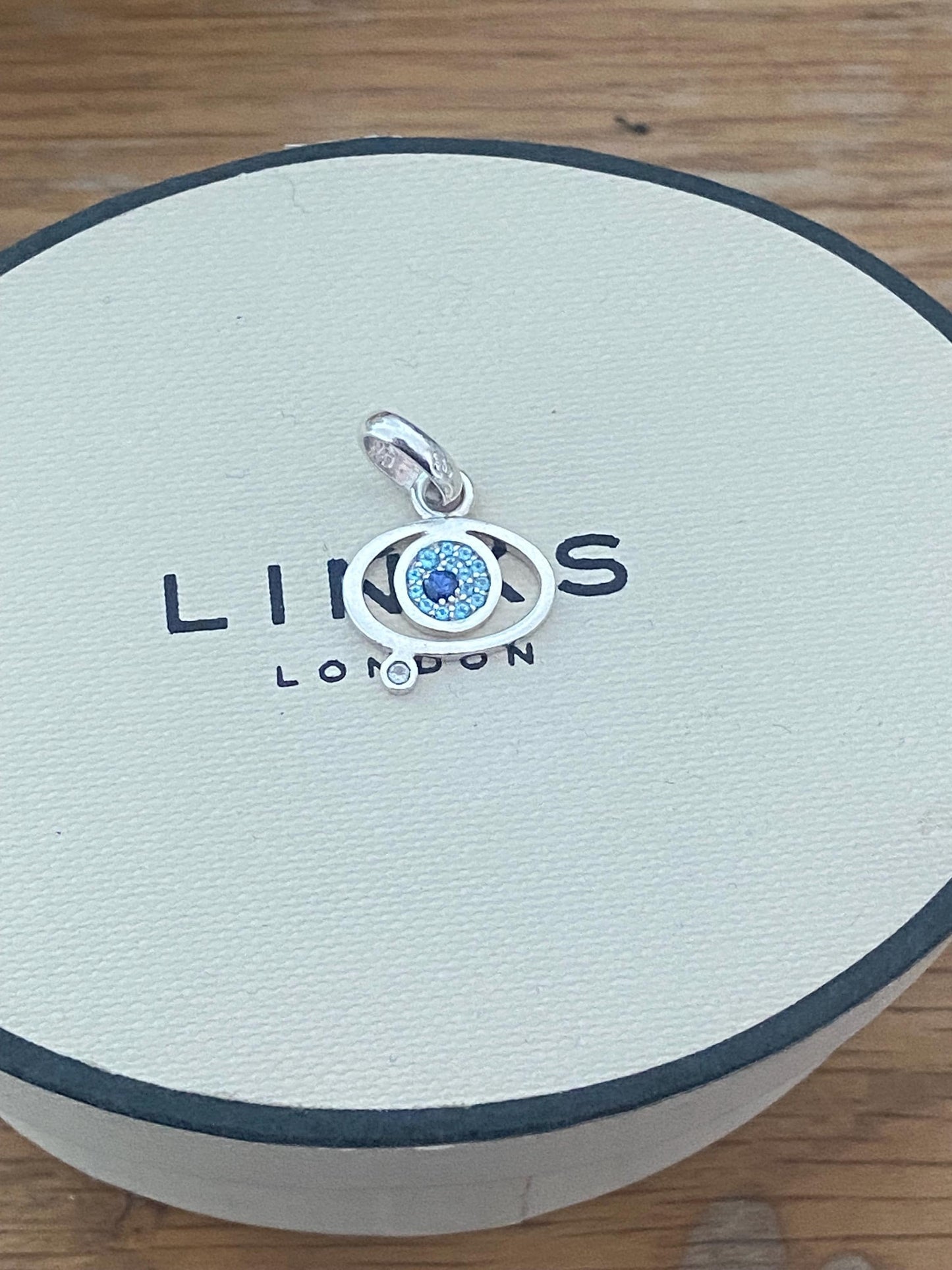 Stunning RARE Links of London evil eye sapphire and topaz charm set in sterling silver