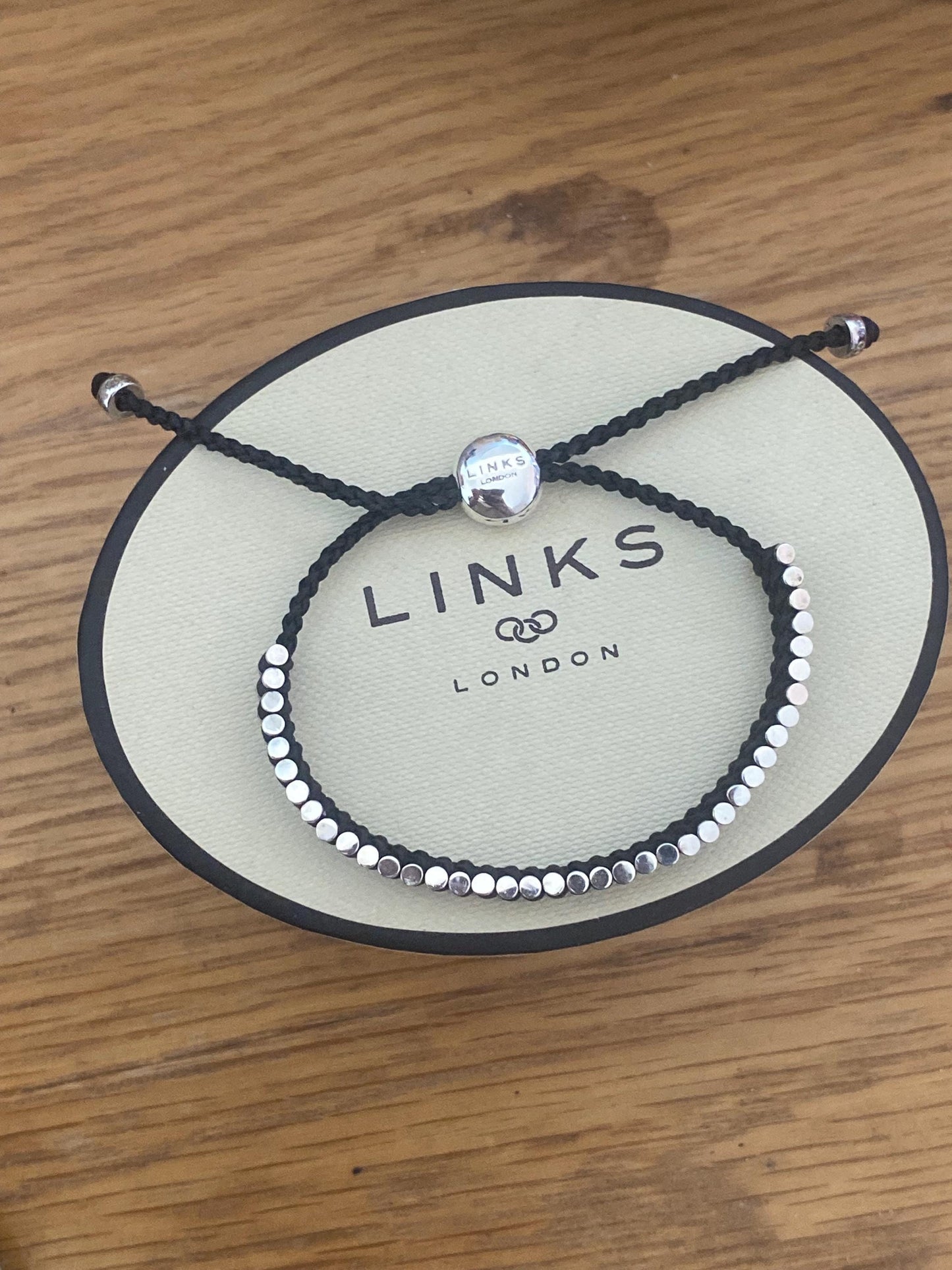Black Links of London skinny Friendship Bracelet, Assay Hallmarked, boxed