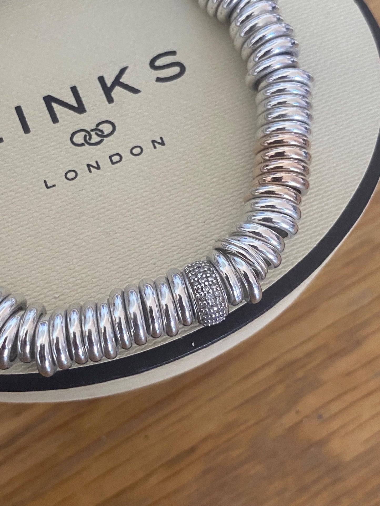 Extremely Rare Lovely Links of London vintage sweetie diamond pave bracelet, sterling silver, medium, boxed