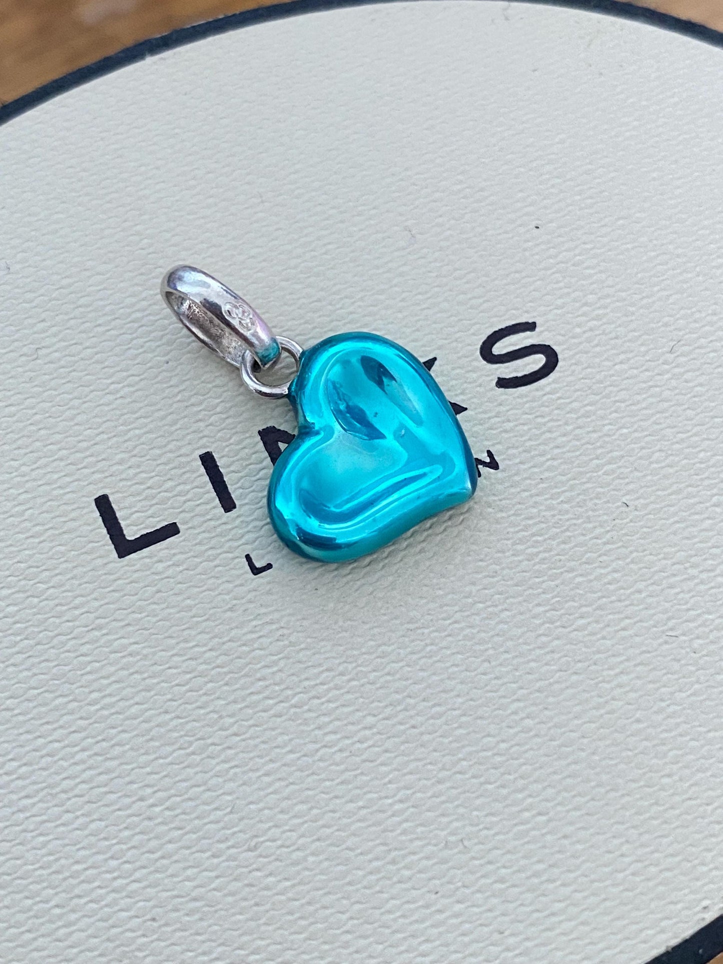 Beautiful genuine rare hallmarked Links of London sterling silver and blue enamel thumbprint heart charm