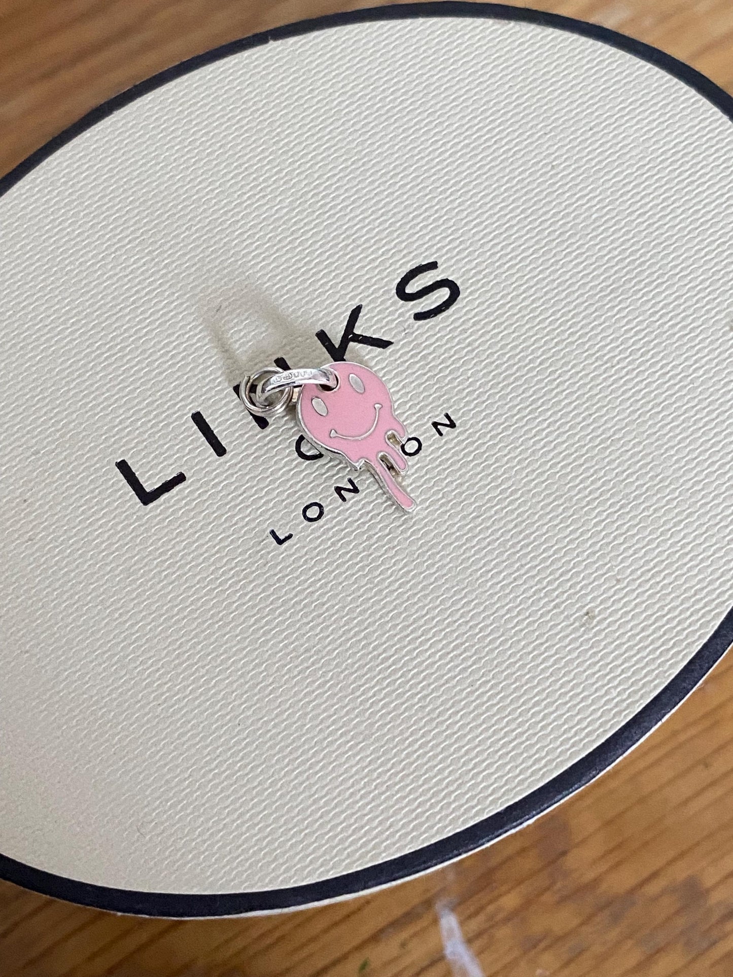 Genuine Very rare Links Of London Sterling Silver and pink enamel melting ghost mini Charm, Vintage, Assay hallmarked