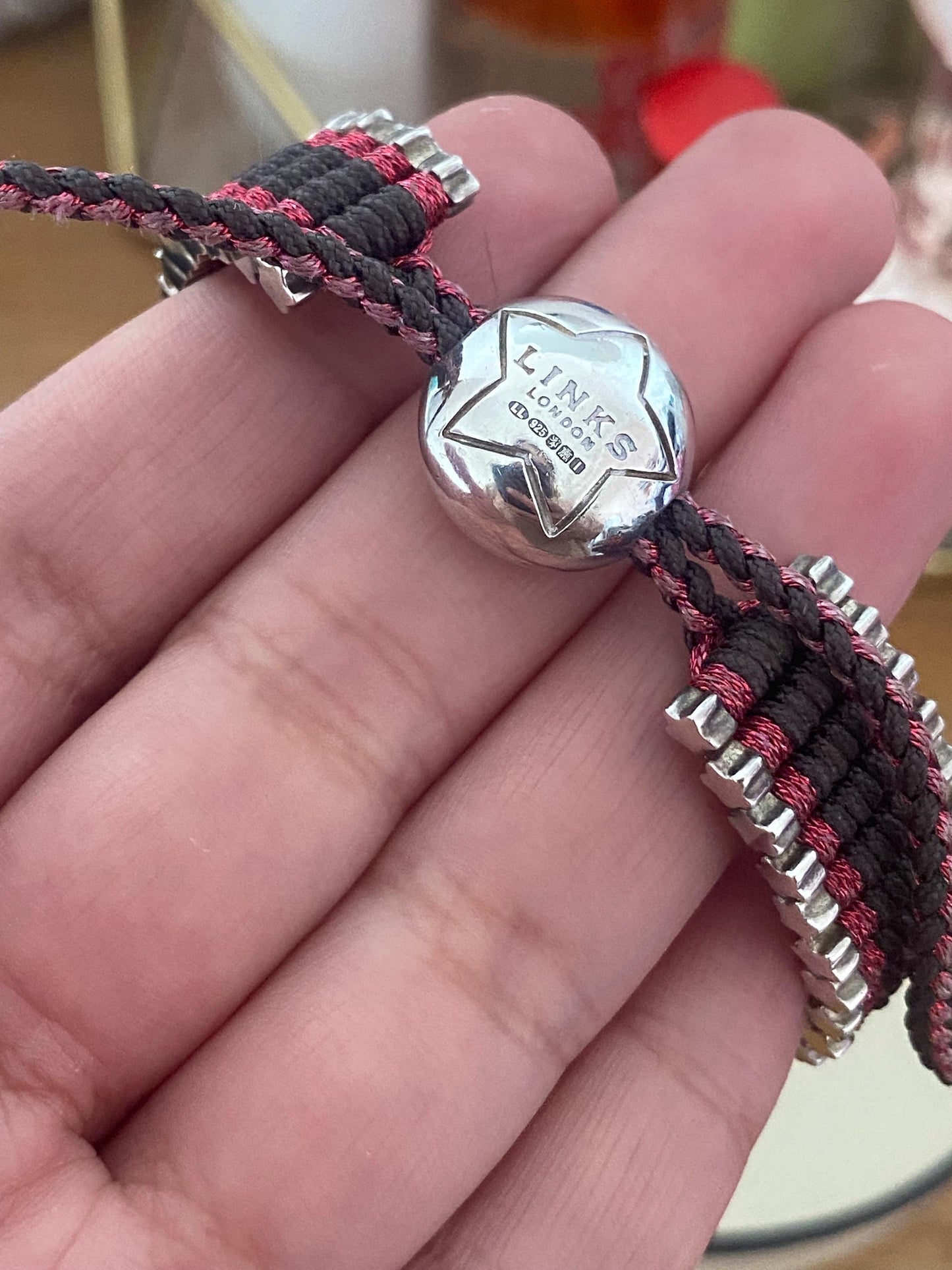 Rare Limited Edition Links of London Star Friendship Bracelet in Black and Sparkly Red, Sterling Silver, Assay Hallmarked