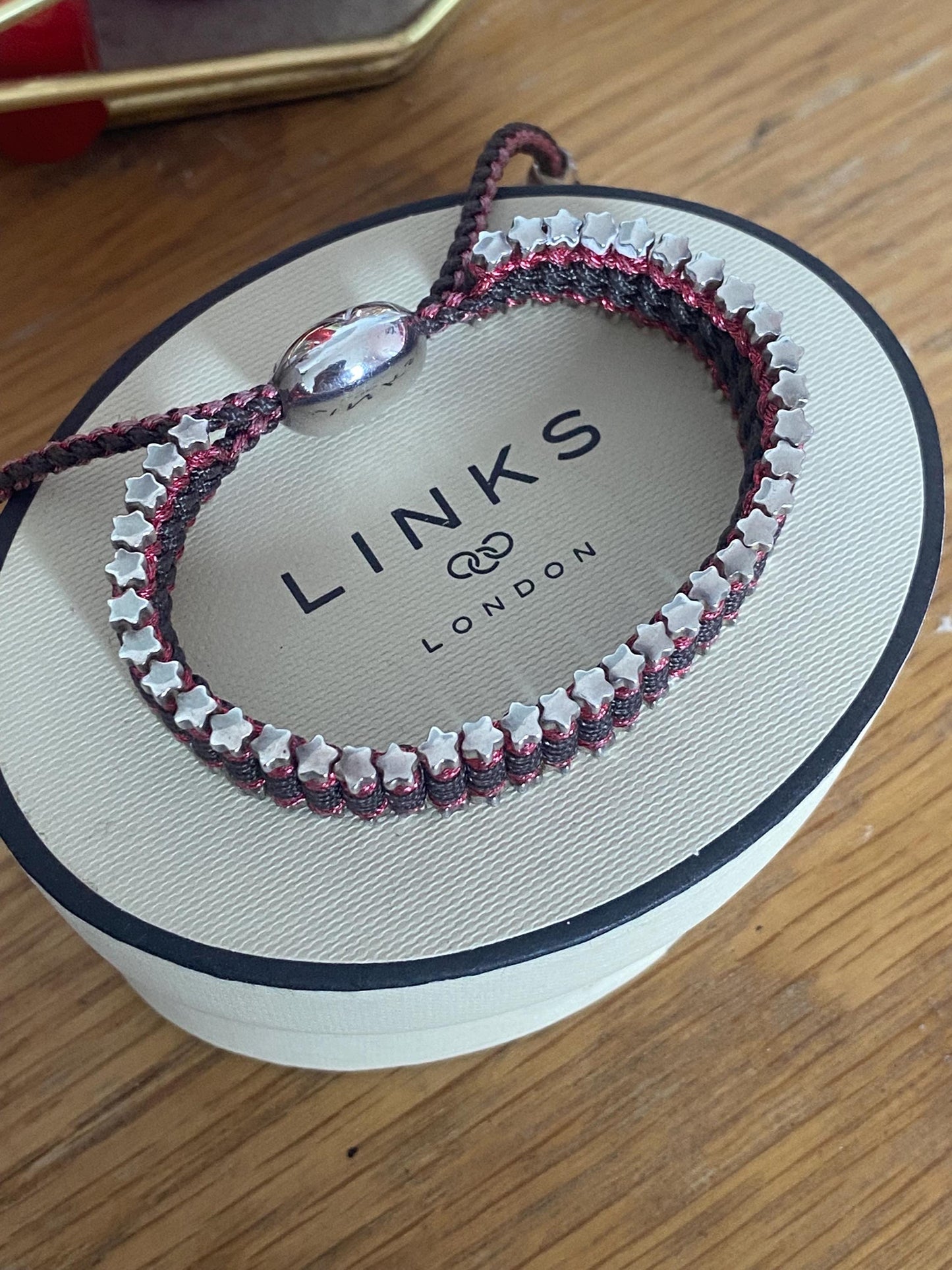 Rare Limited Edition Links of London Star Friendship Bracelet in Black and Sparkly Red, Sterling Silver, Assay Hallmarked