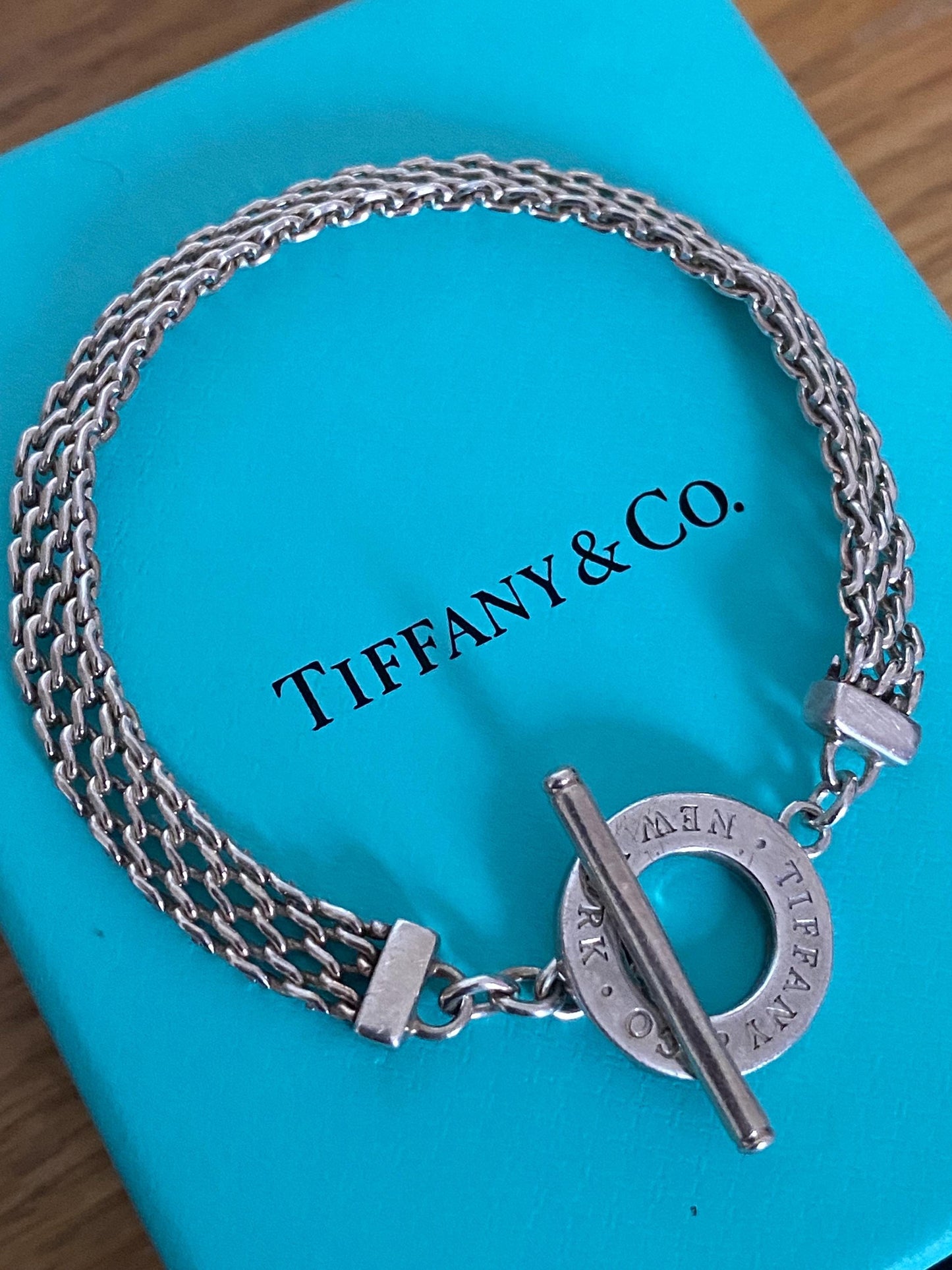 Tiffany & Co mesh strap toggle bracelet With box and pouch, genuine, sterling silver