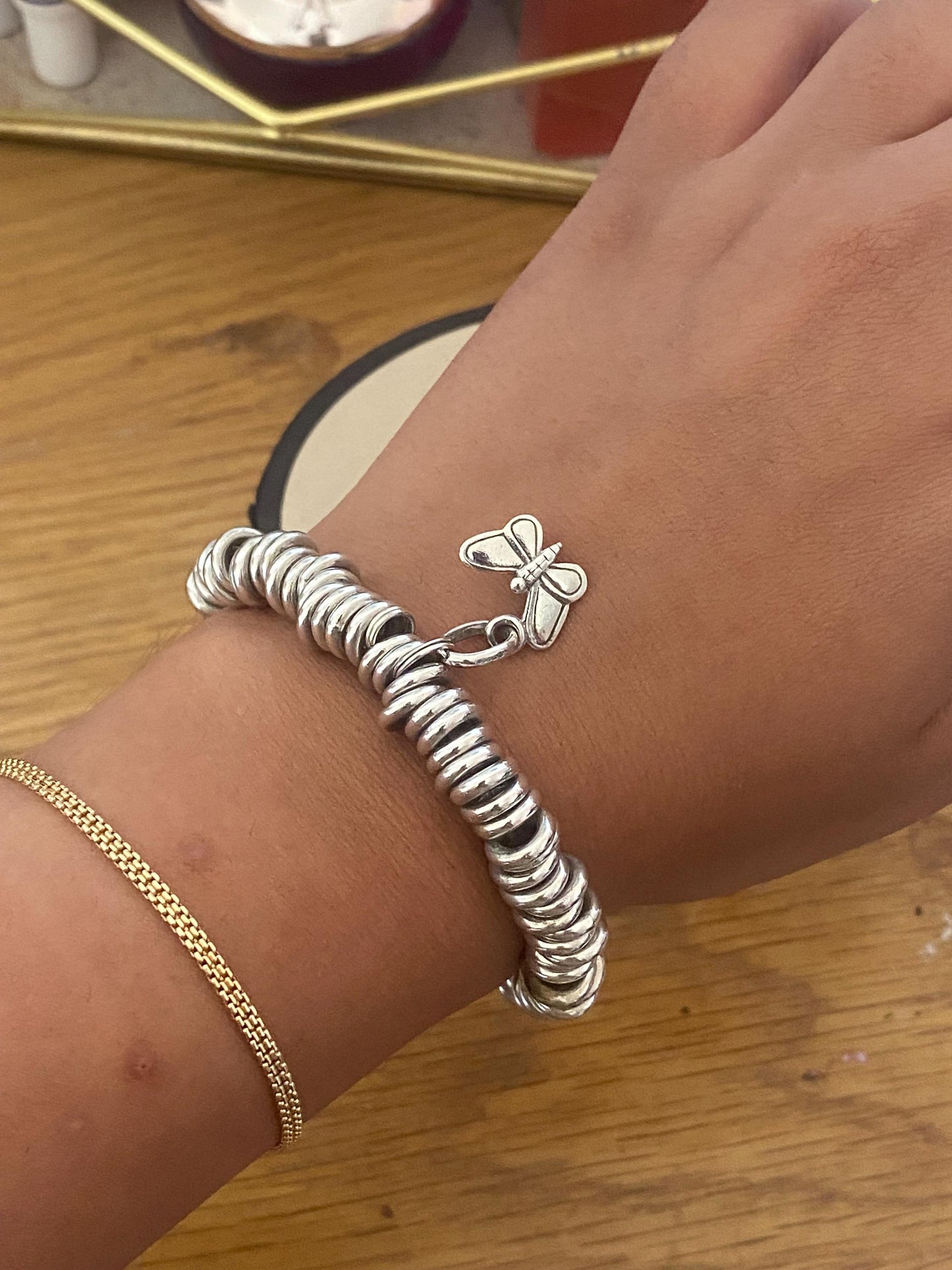 Lovely chunky Links of London vintage rare sweetie bracelet with butterfly charm, sterling silver, small