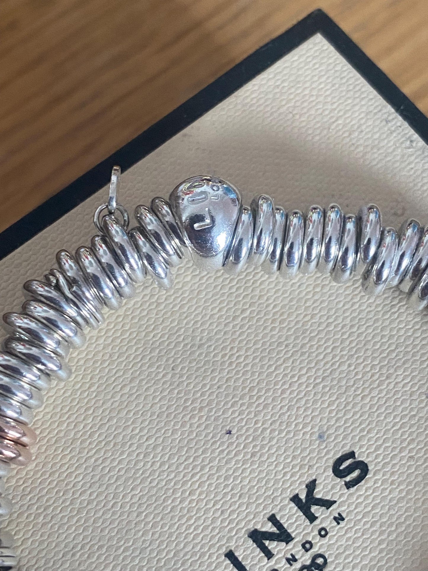 Lovely Links of London vintage rare sweetie bracelet, sterling silver and 18k rose gold vermeil, medium
