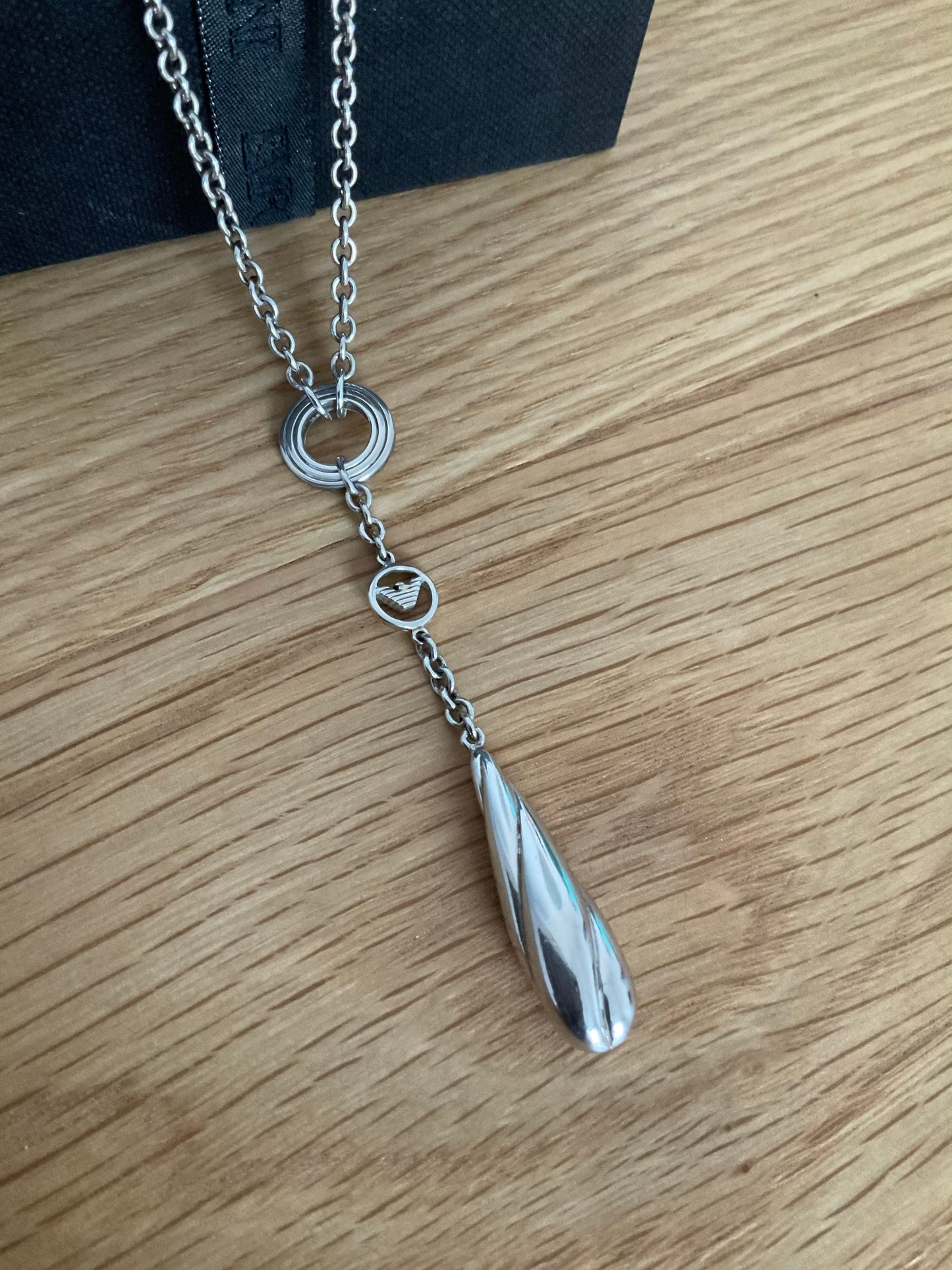 Emporio Armani sterling silver teardrop charm necklace