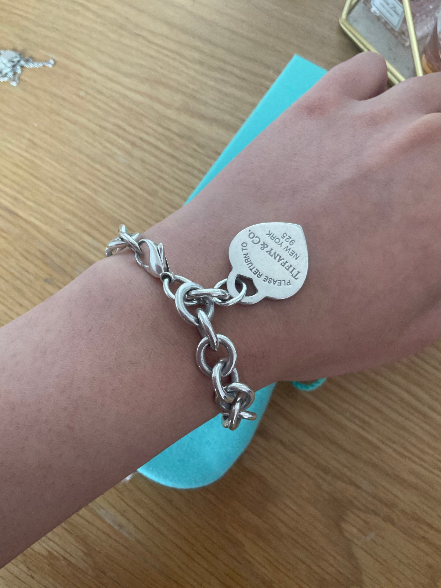 Tiffany and co chunky sterling silver heart charm bracelet