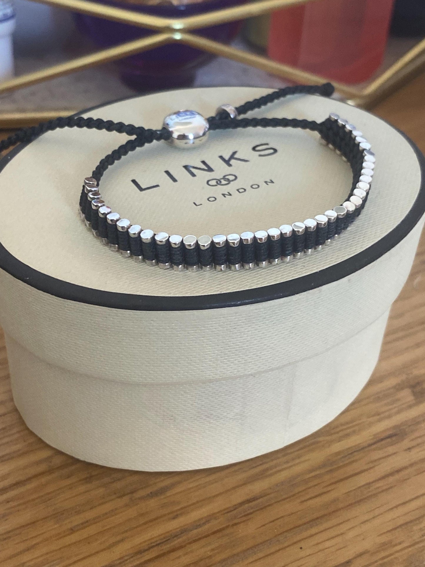 Black Links of London skinny Friendship Bracelet, Assay Hallmarked, boxed