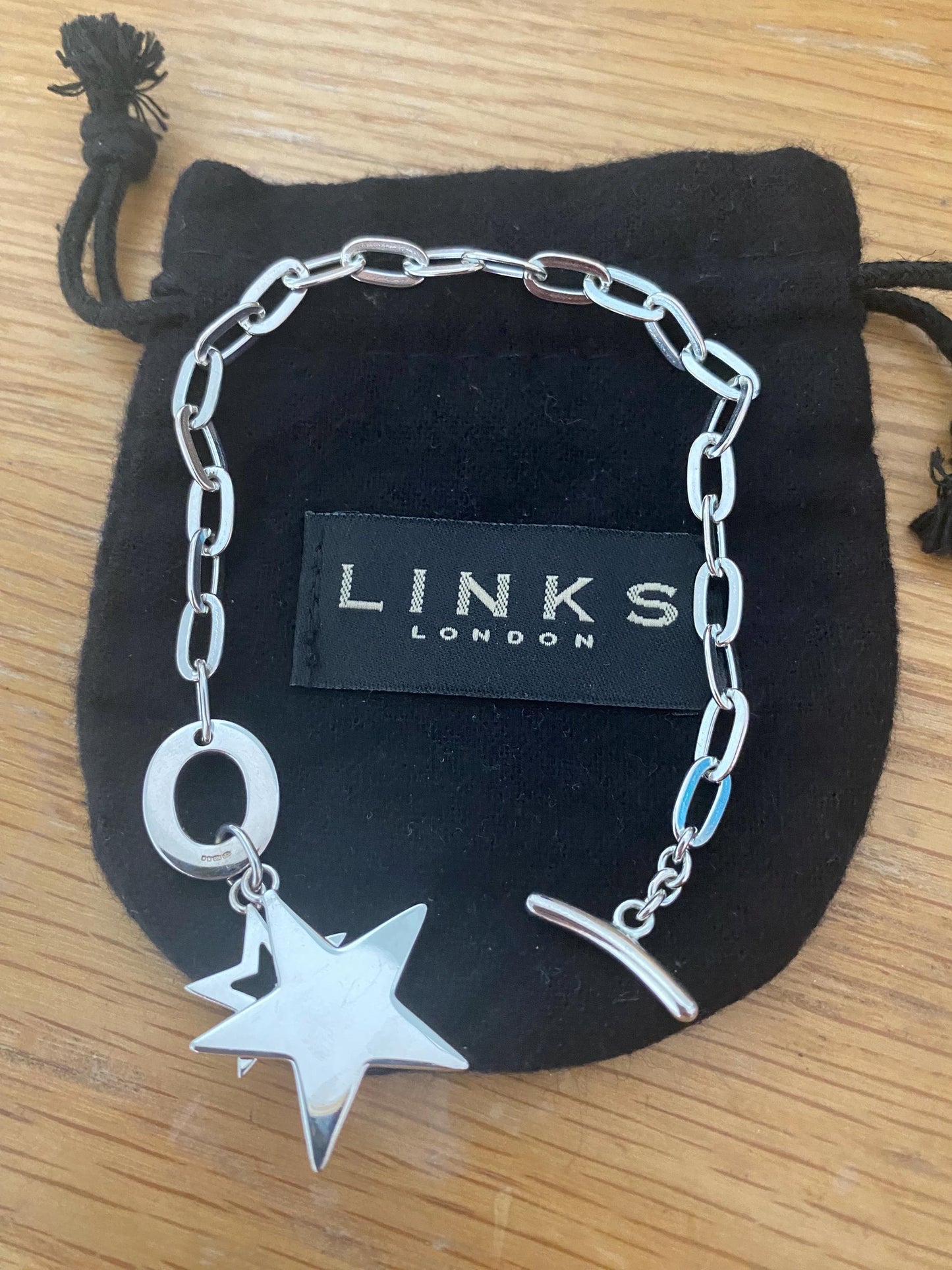 Rare Genuine LINKS OF LONDON Hallmarked Silver Toggle Logo Bracelet with star charm
