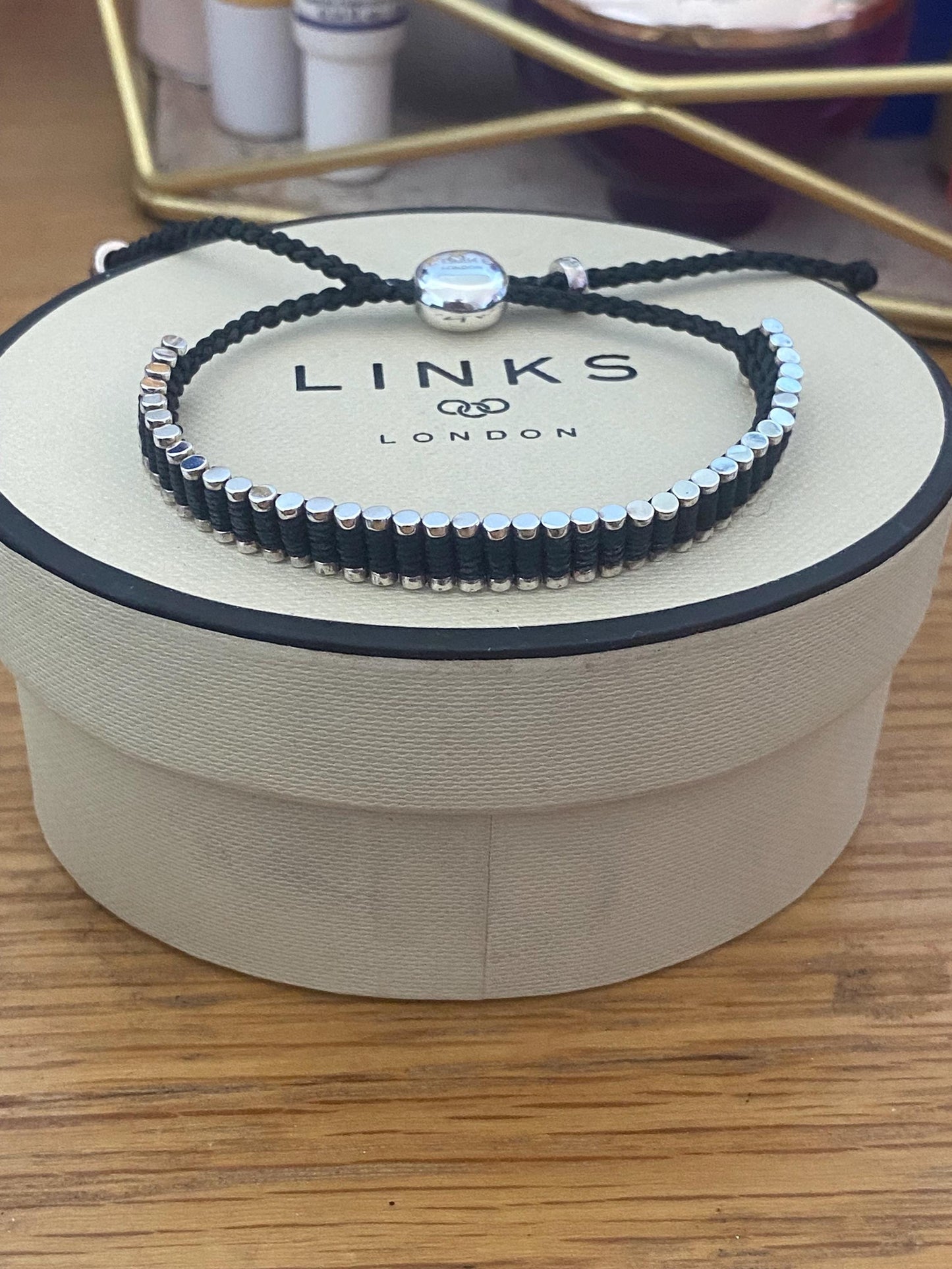 Black Links of London skinny Friendship Bracelet, Assay Hallmarked, boxed