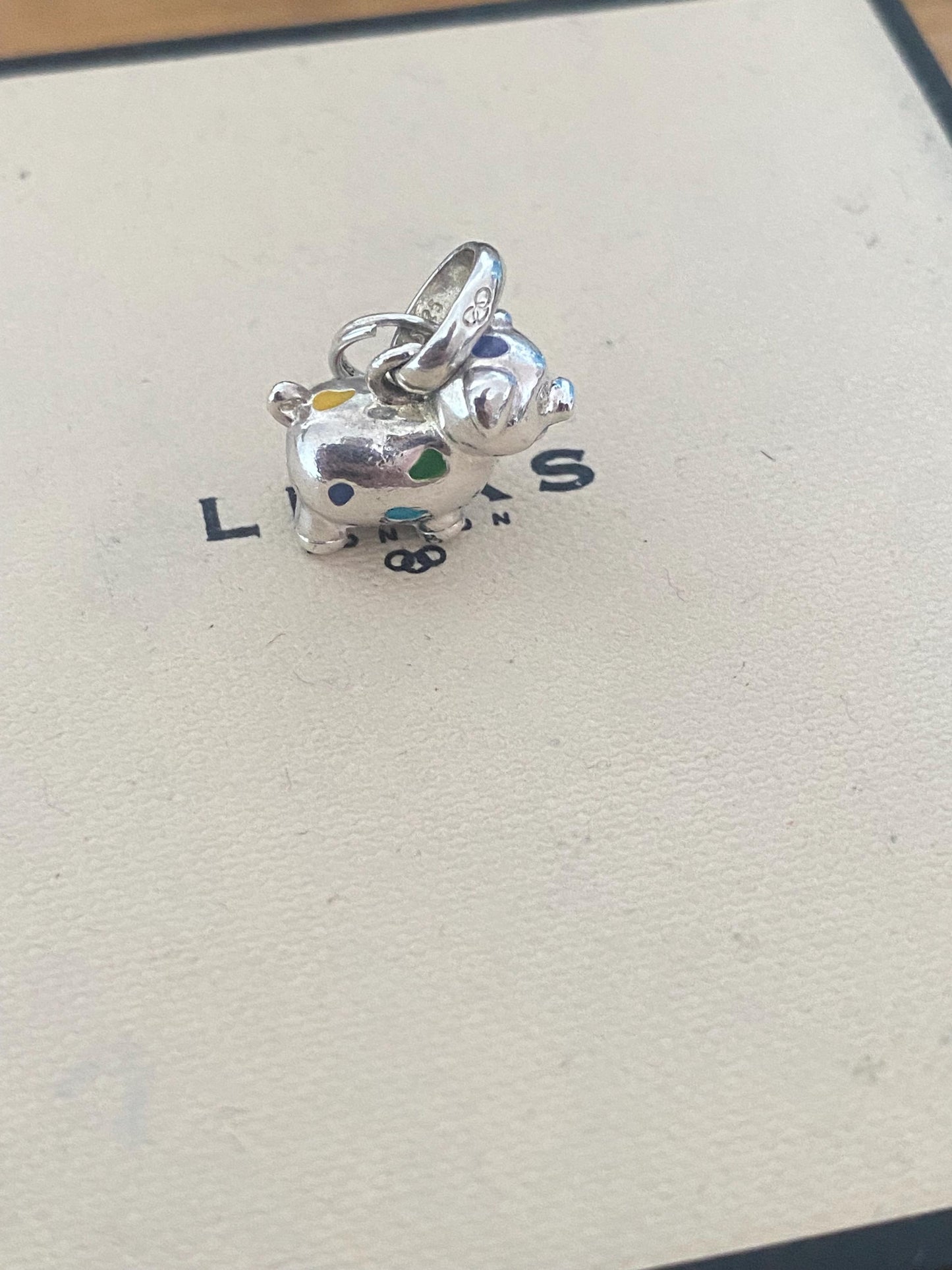 Links of london Pig Chinese Zodiac Charm, Sterling Silver and Enamel Spots, genuine