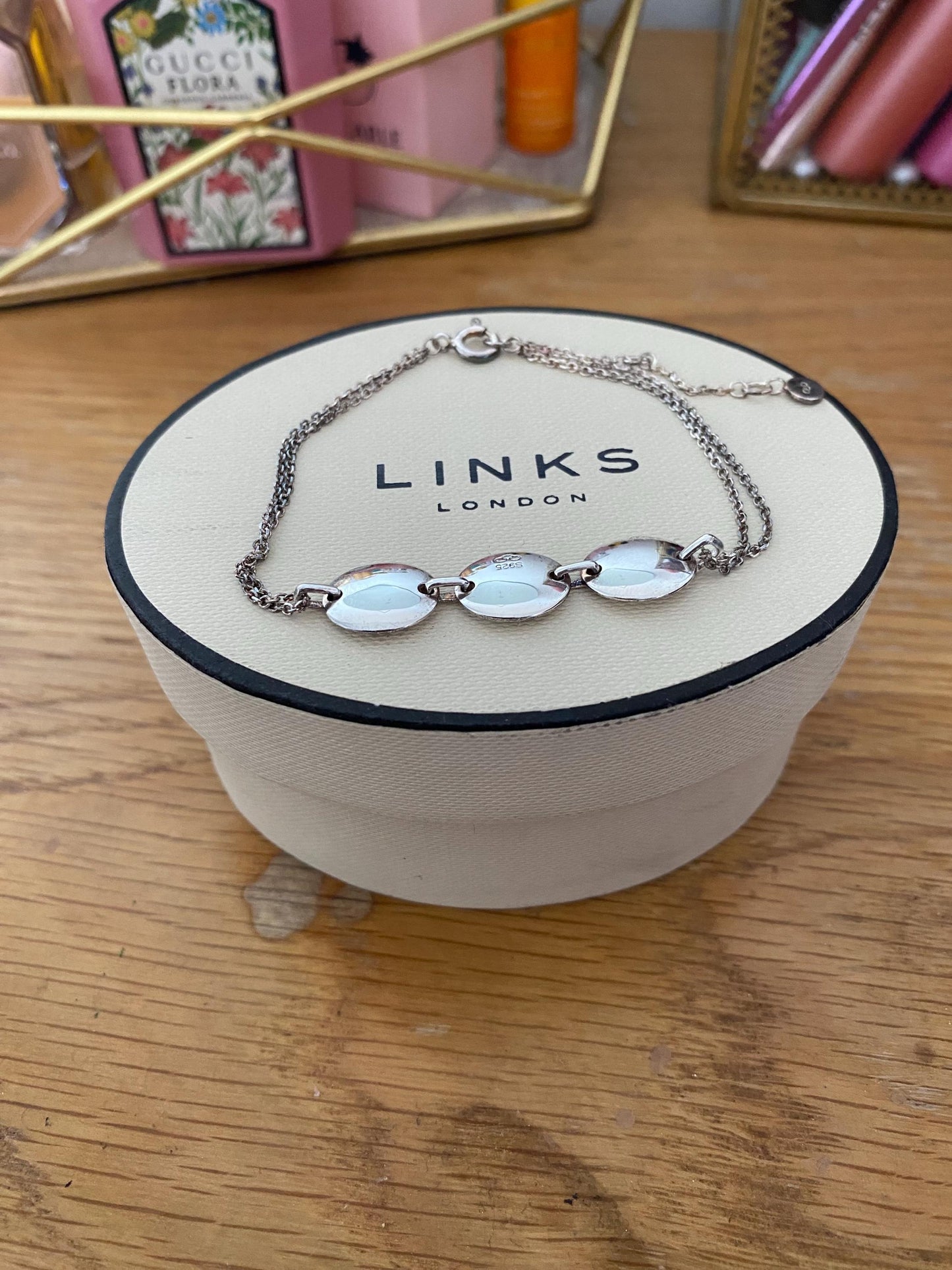 Links of London vintage rare Grace Sterling Silver 3 Station Bracelet