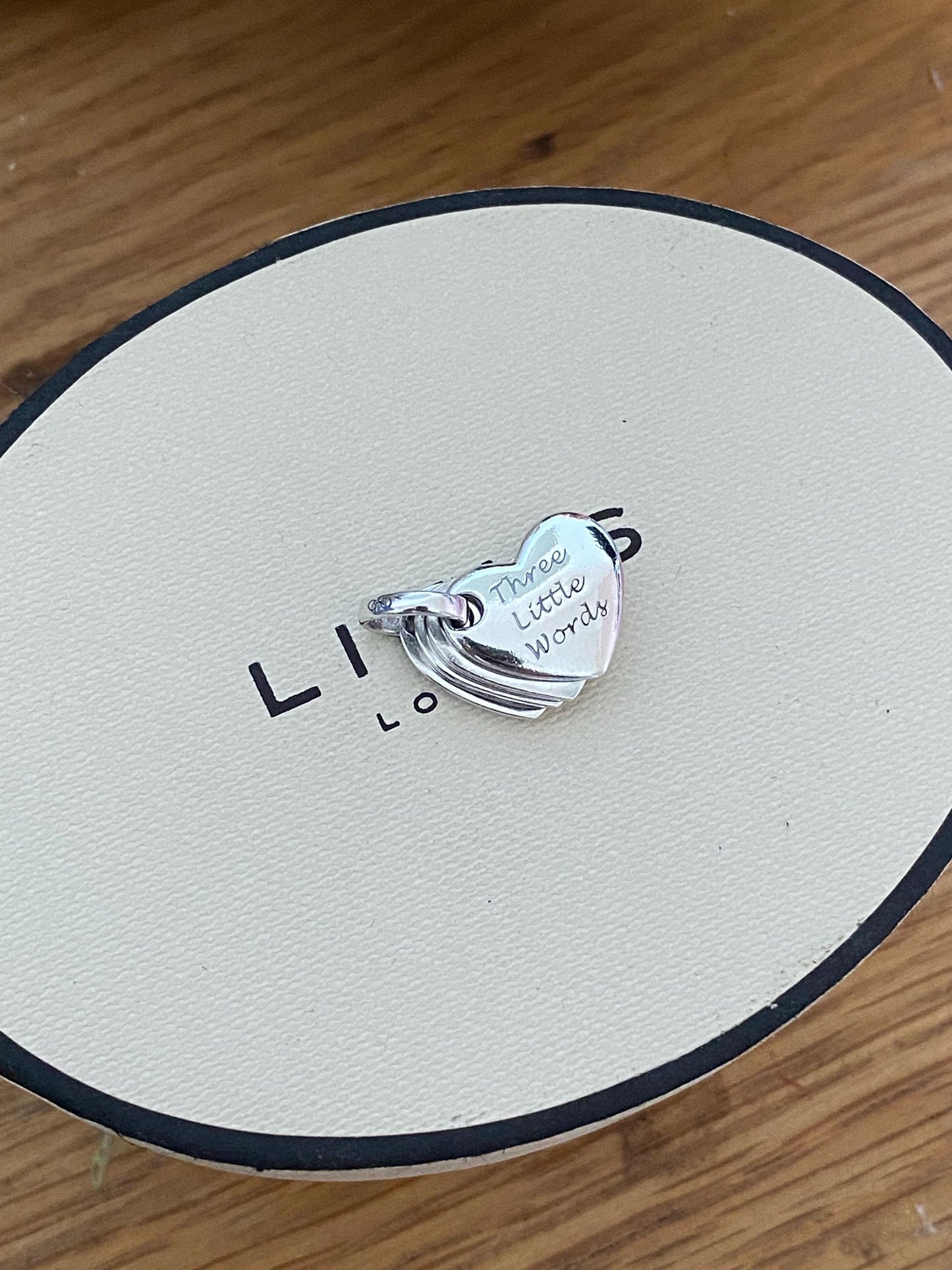 Beautiful genuine Links of London sterling silver Three Little Words fan heart charm