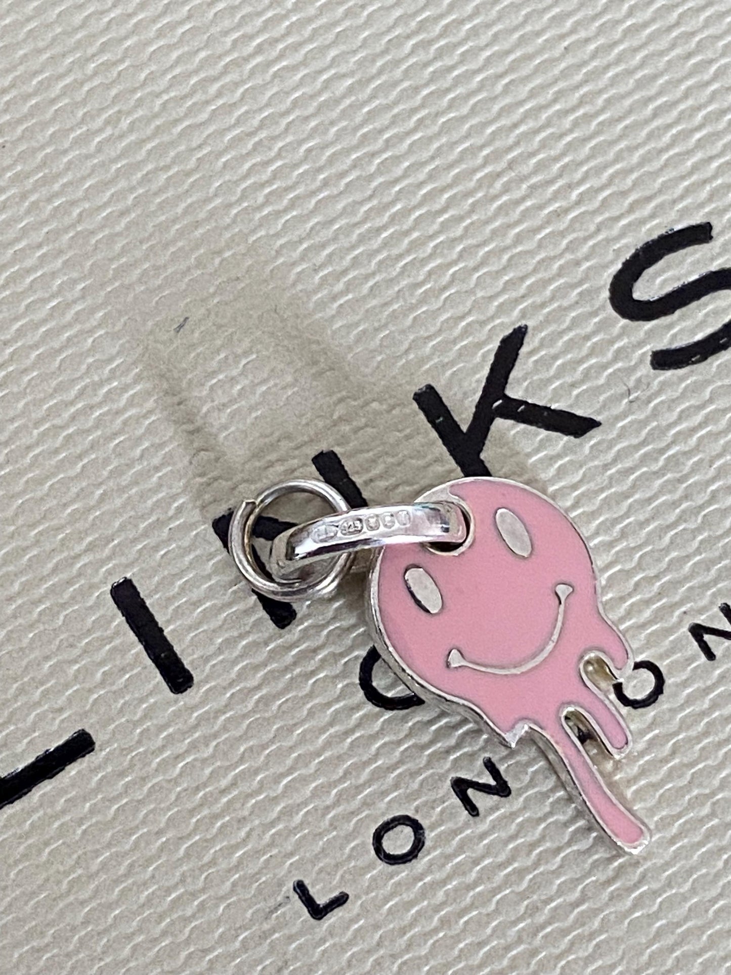 Genuine Very rare Links Of London Sterling Silver and pink enamel melting ghost mini Charm, Vintage, Assay hallmarked