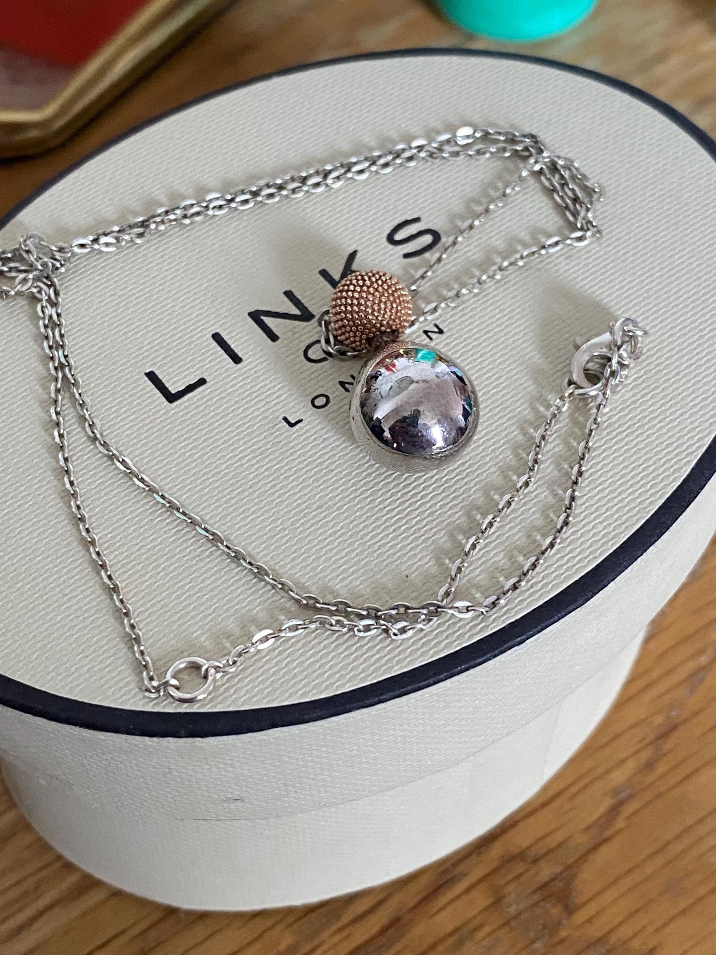Genuine Links of London Masquerade Drop Necklace, Solid Sterling silver and rose gold, with box