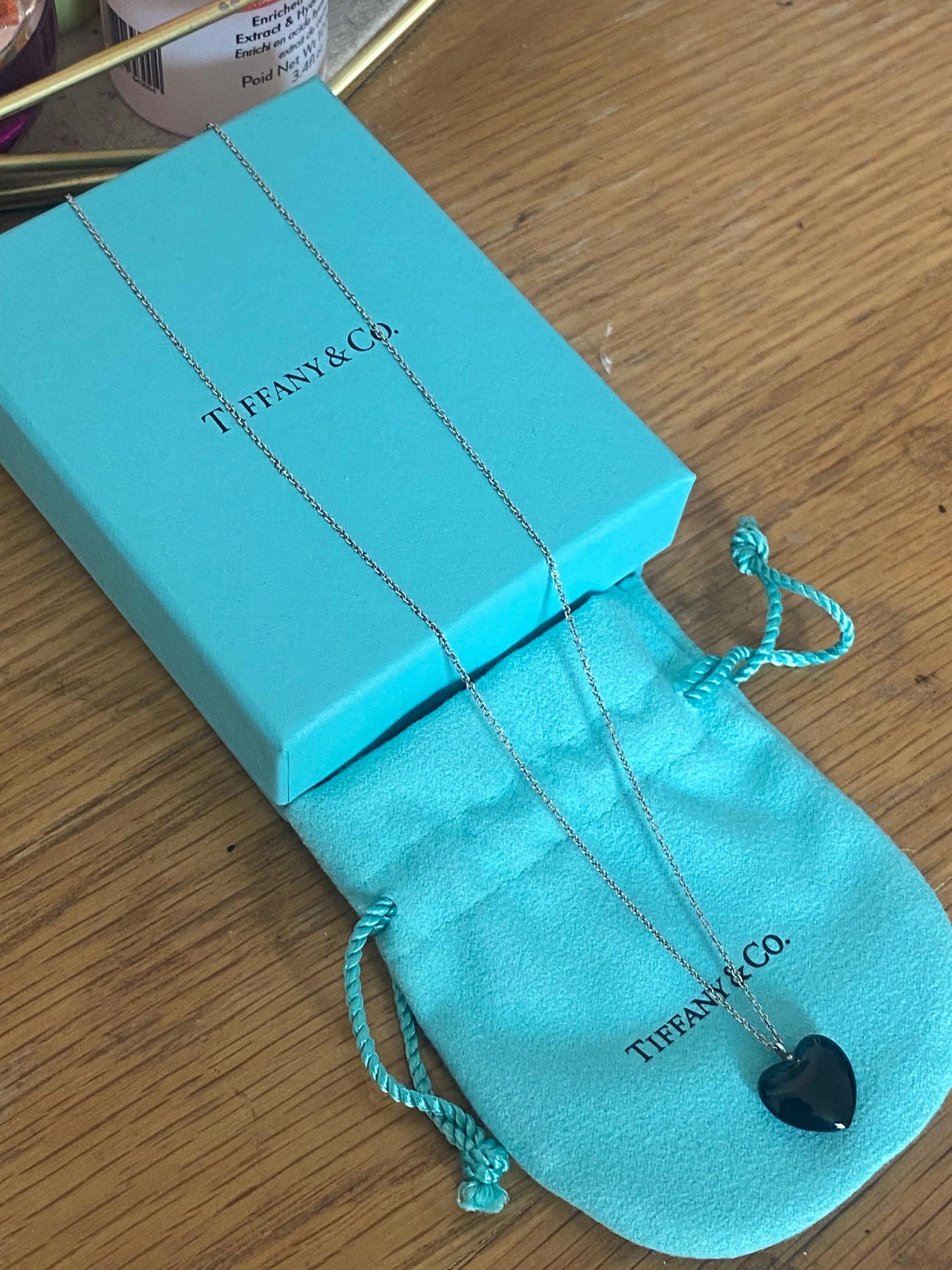 Very rare Tiffany & Co onyx heart sterling silver genuine necklace, boxed