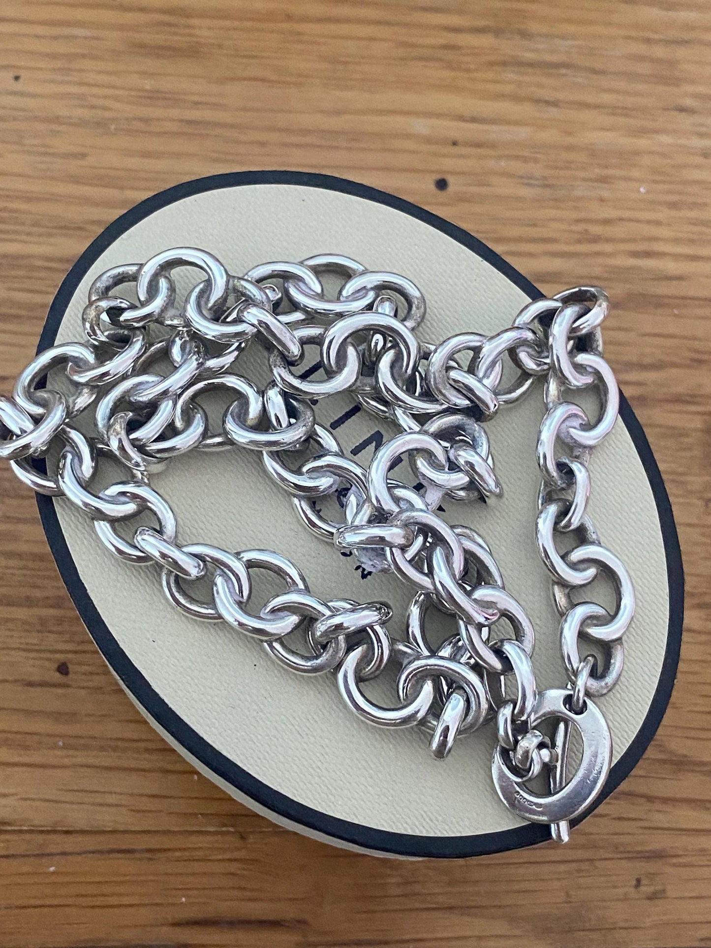 Rare heavy Genuine LINKS OF LONDON Hallmarked Silver Toggle Logo necklace With Box