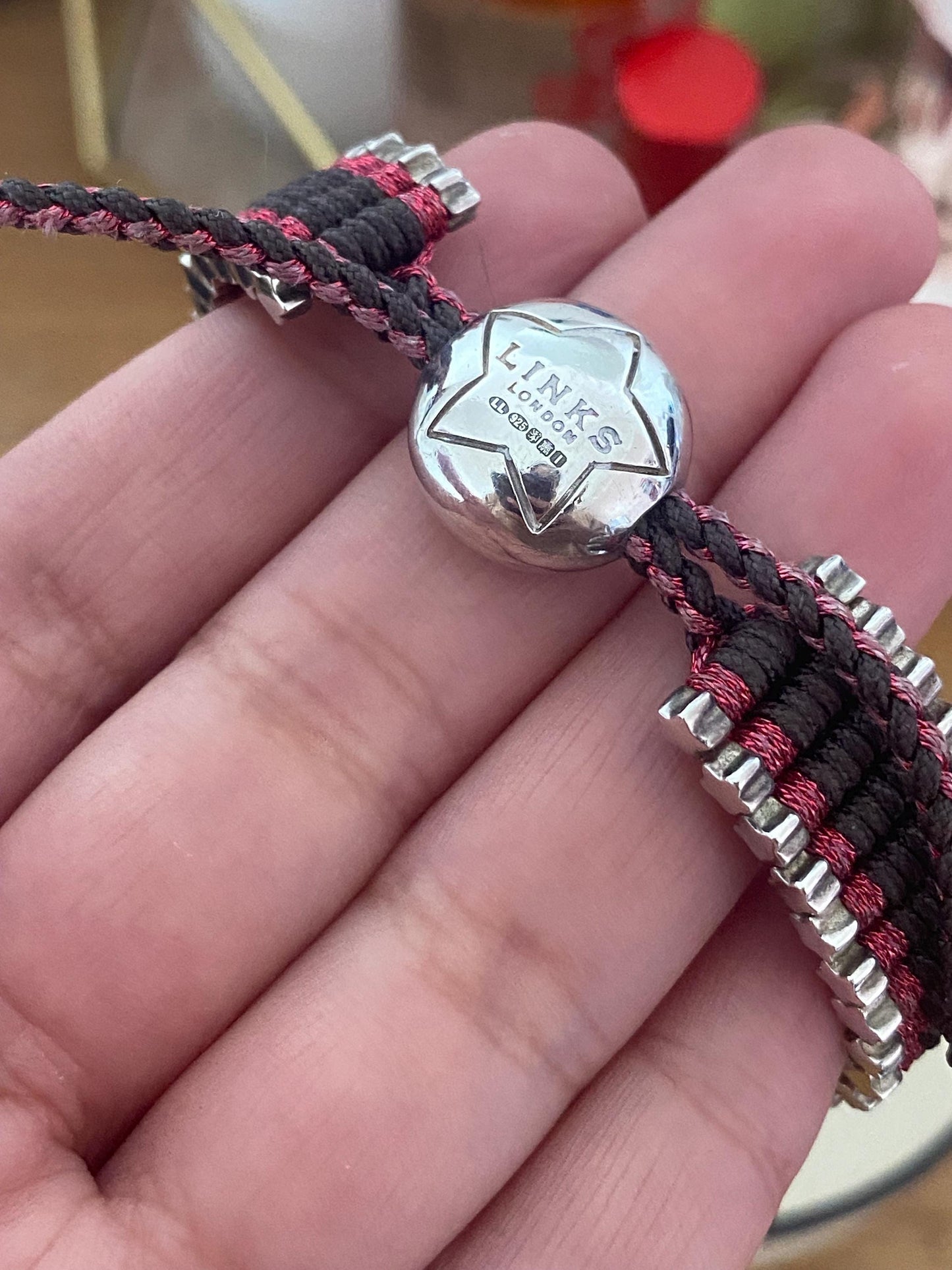 Rare Limited Edition Links of London Star Friendship Bracelet in Black and Sparkly Red, Sterling Silver, Assay Hallmarked