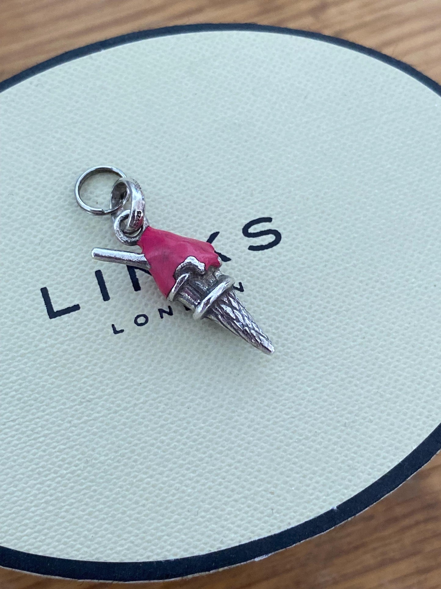 Beautiful genuine rare hallmarked Links of London sterling silver and pink enamel ice cream cone charm
