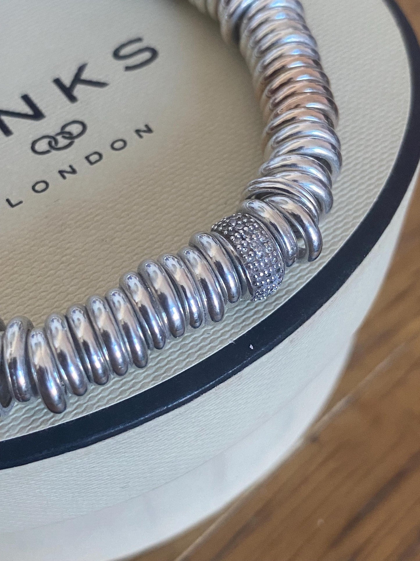 Extremely Rare Lovely Links of London vintage sweetie diamond pave bracelet, sterling silver, medium, boxed
