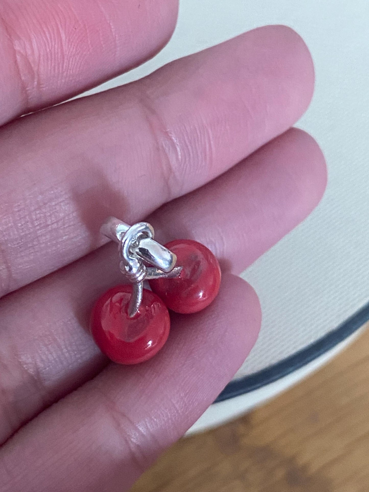 Links of London Rare cherries charm in sterling silver and enamel, red cherry charm