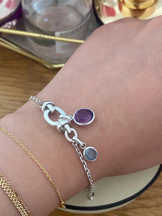 Rare vintage Genuine LINKS OF LONDON Hallmarked Silver anethyst and sapphire drop gem Bracelet With Box