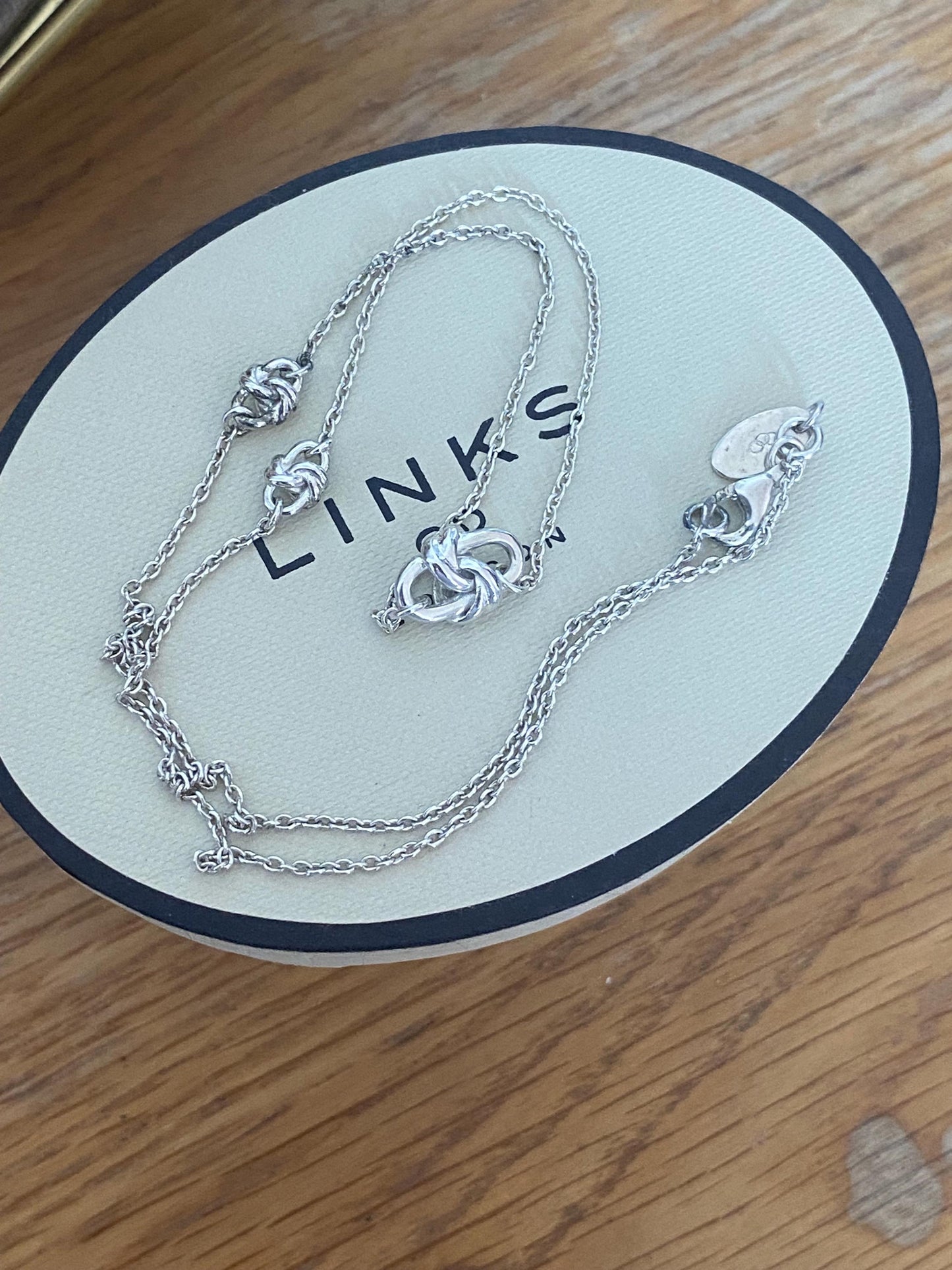 Genuine LINKS OF LONDON Sterling Silver triple knot Necklace, beautiful design, 18” long