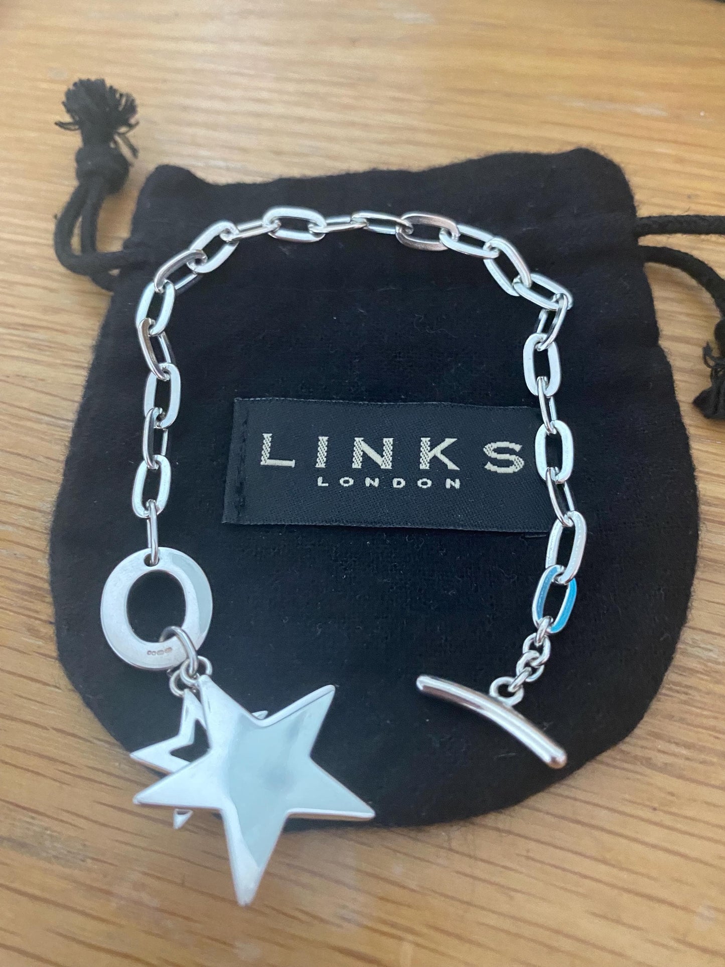 Rare Genuine LINKS OF LONDON Hallmarked Silver Toggle Logo Bracelet with star charm