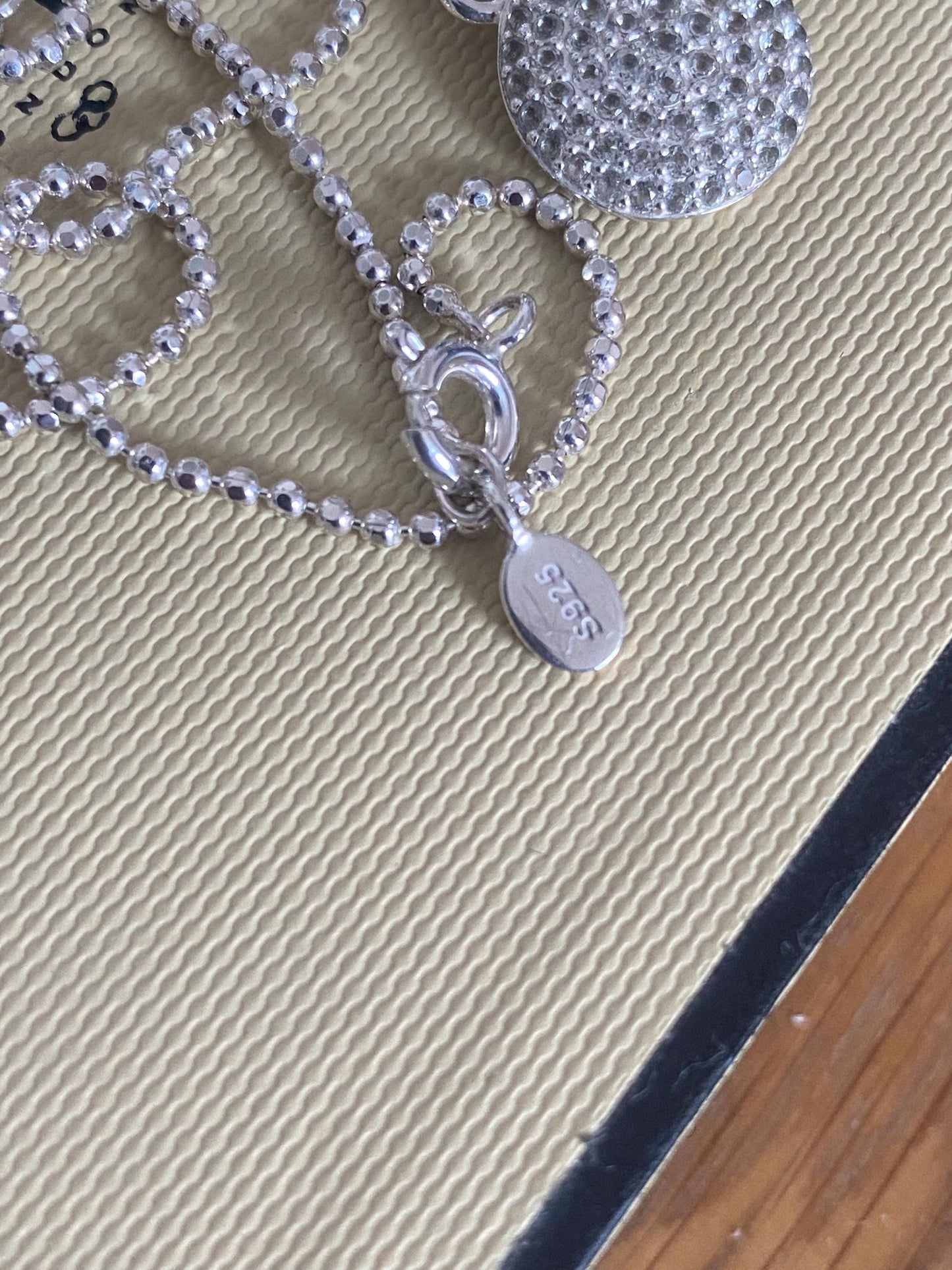 Beautiful vintage rare links of London pave circle necklace with clear sparkling topaz stones, sterling silver, with box