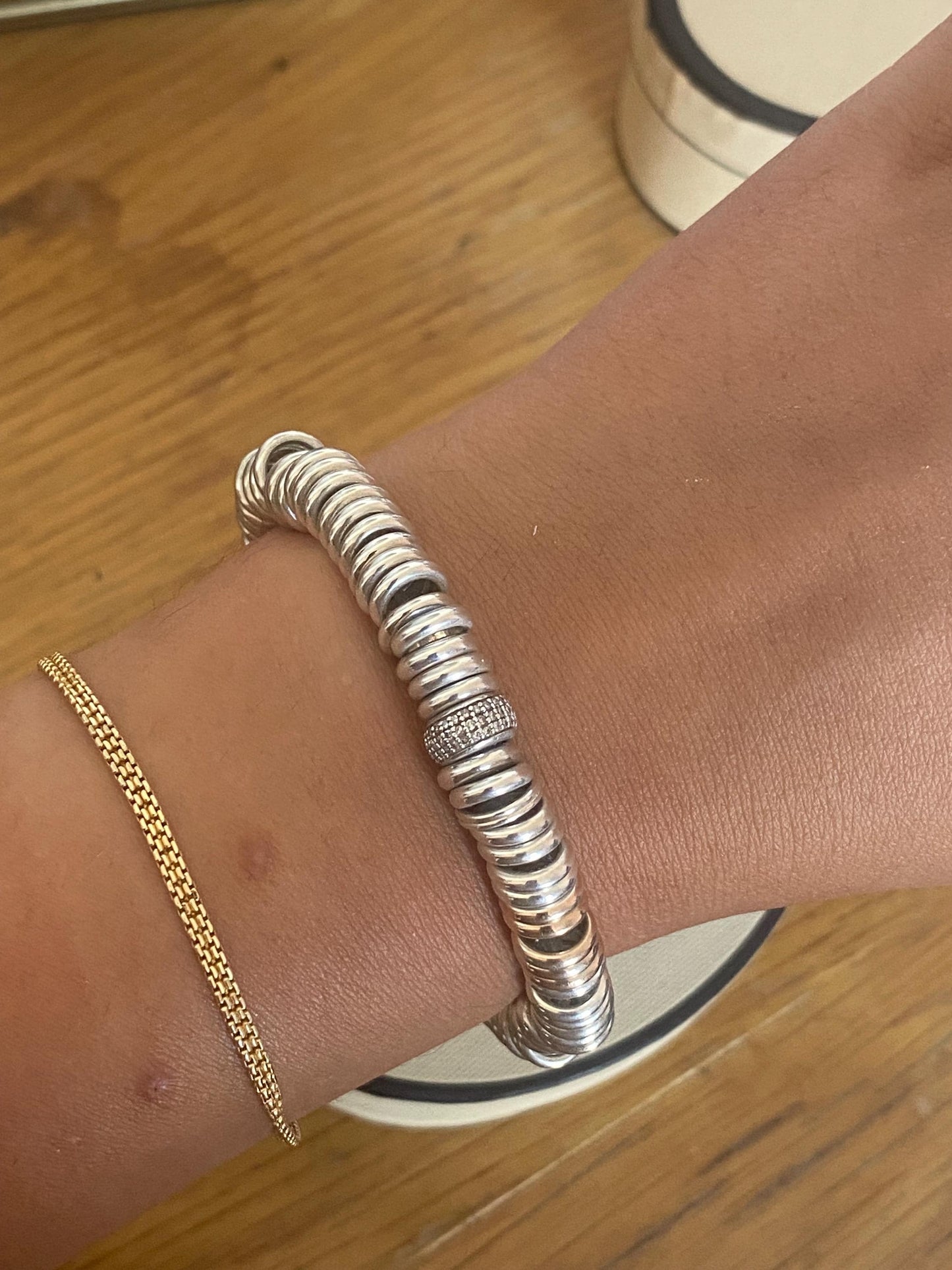 Extremely Rare Lovely Links of London vintage sweetie diamond pave bracelet, sterling silver, medium, boxed
