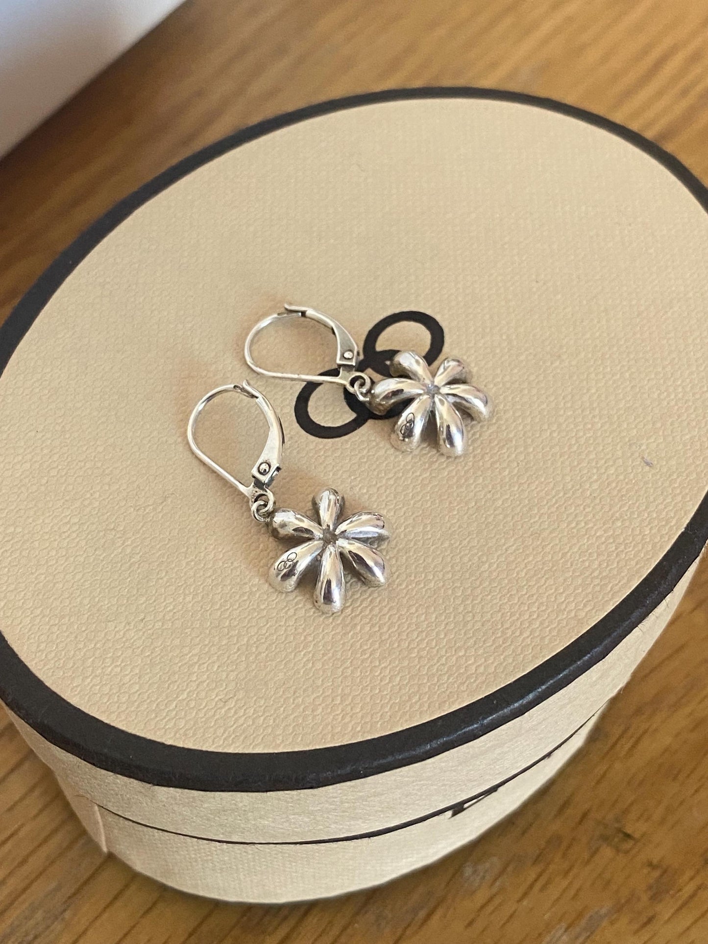 Very rare Links of London Night Time Garden Flower drop earrings sterling silver and enamel