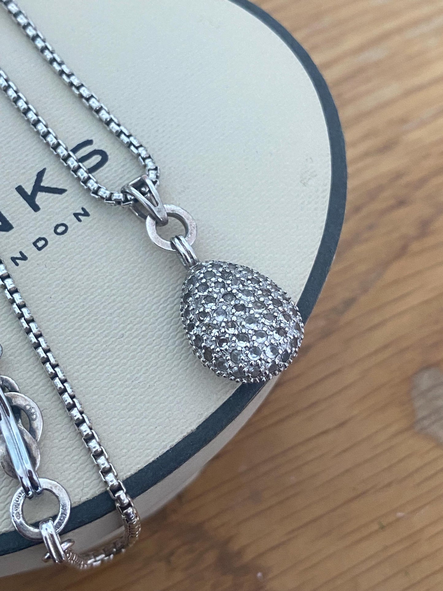 Beautiful vintage ultra rare links of London teardrop hope necklace with clear topaz stones, sterling silver