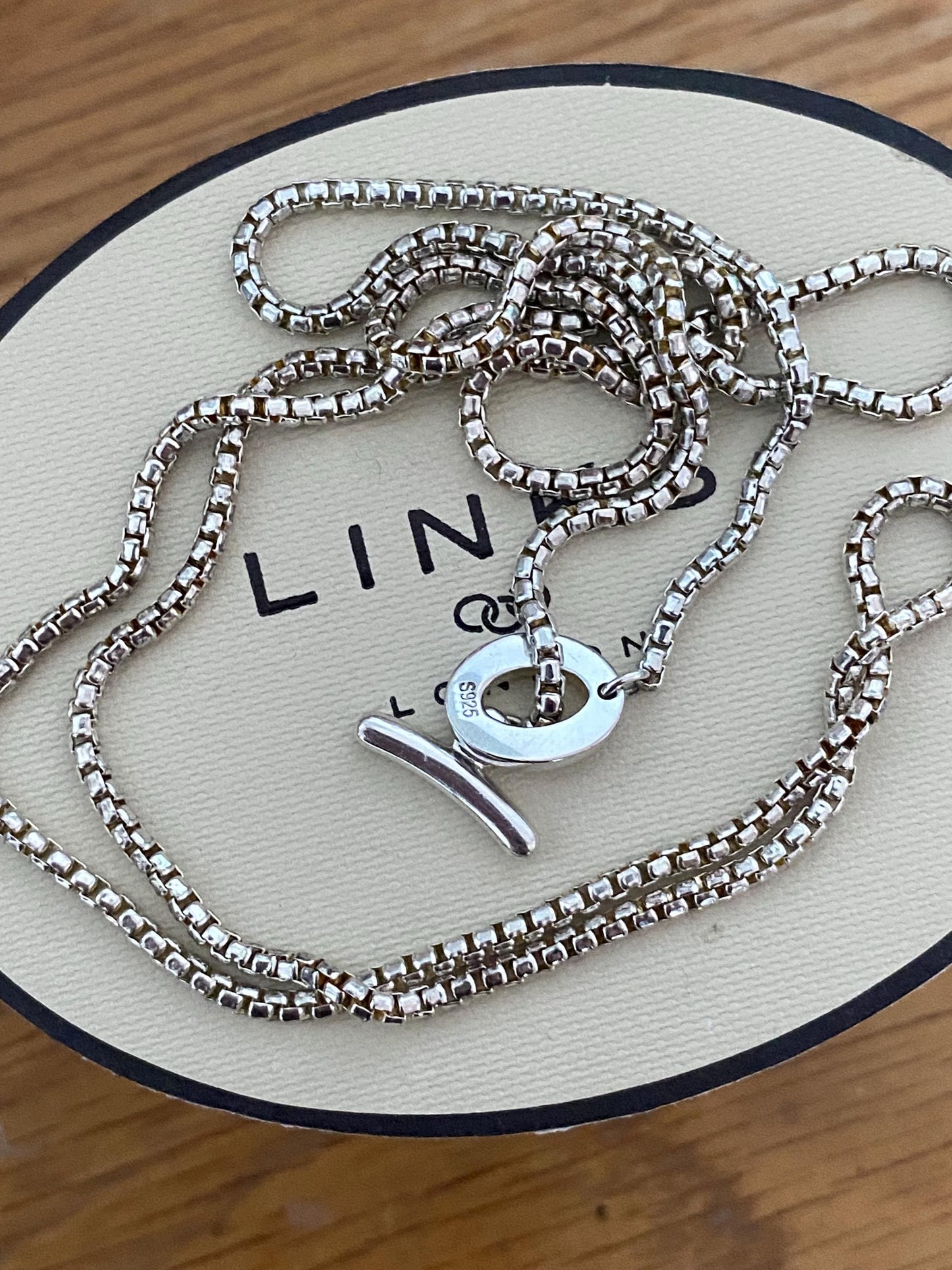 Links Of London Sterling Silver Box Chain Toggle Necklace Vintage, genuine