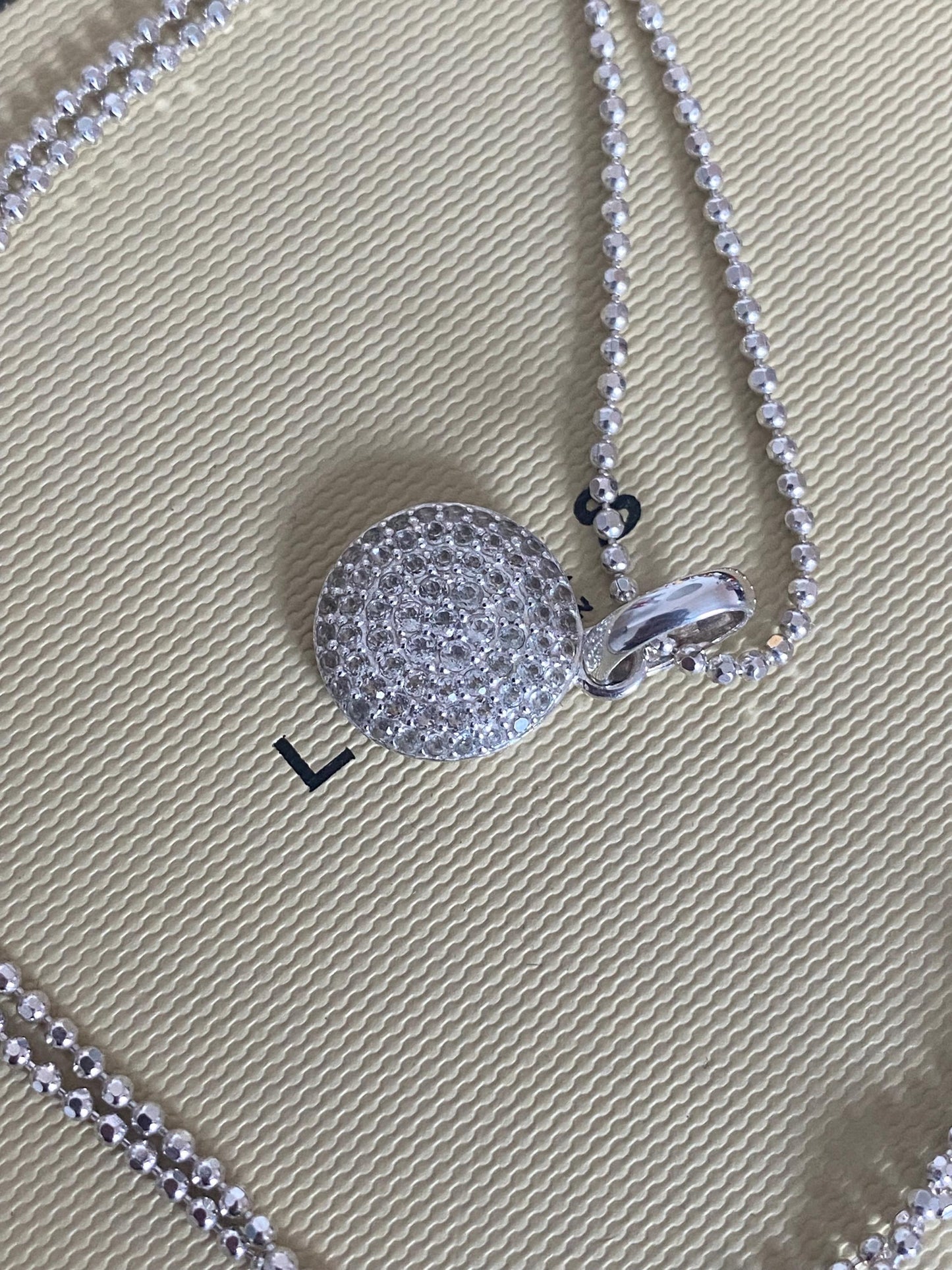 Beautiful vintage rare links of London pave circle necklace with clear sparkling topaz stones, sterling silver, with box