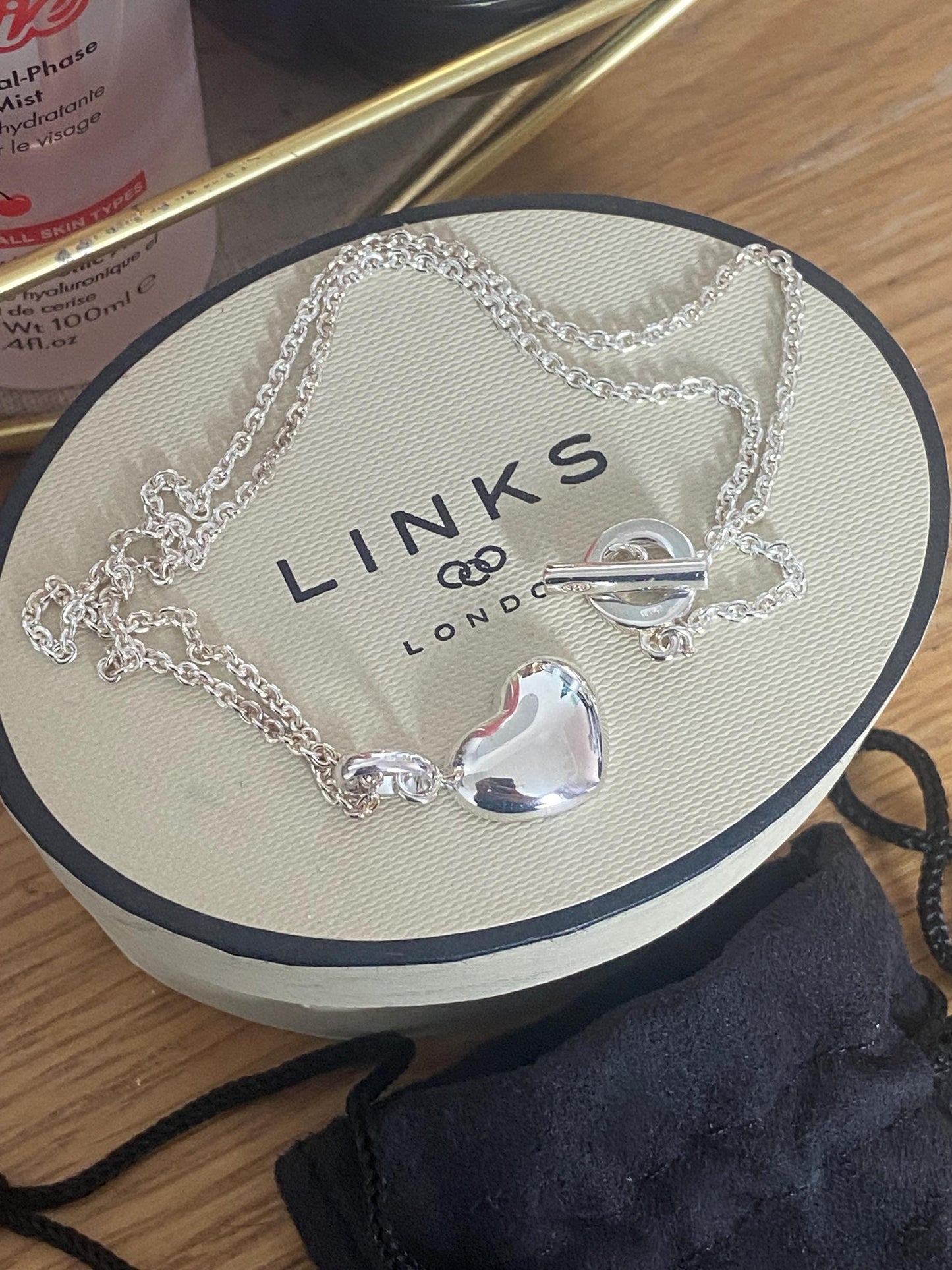 Beautiful Links of London Toggle Necklace with a Links of London flat Heart Charm, Sterling Silver, Hallmarked, with box