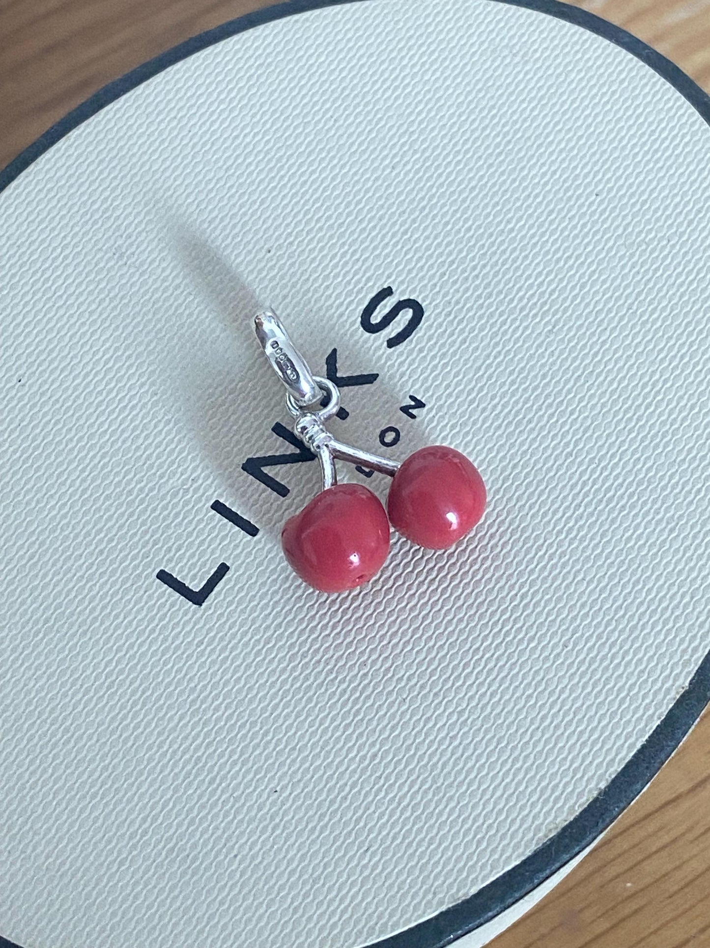 Links of London Rare cherries charm in sterling silver and enamel, red cherry charm