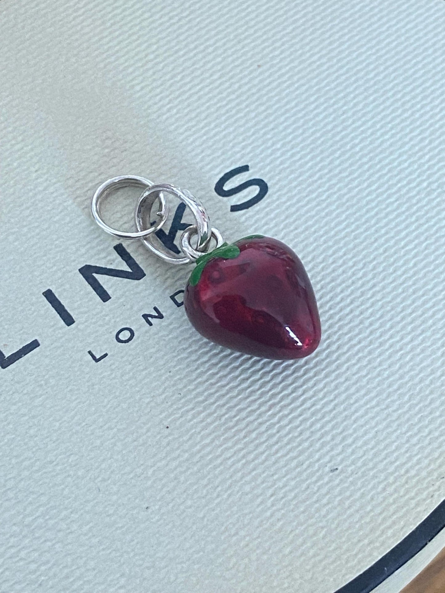 Gorgeous Links of London Sterling Silver and Enamel Strawberry Charm, Assay Hallmarked