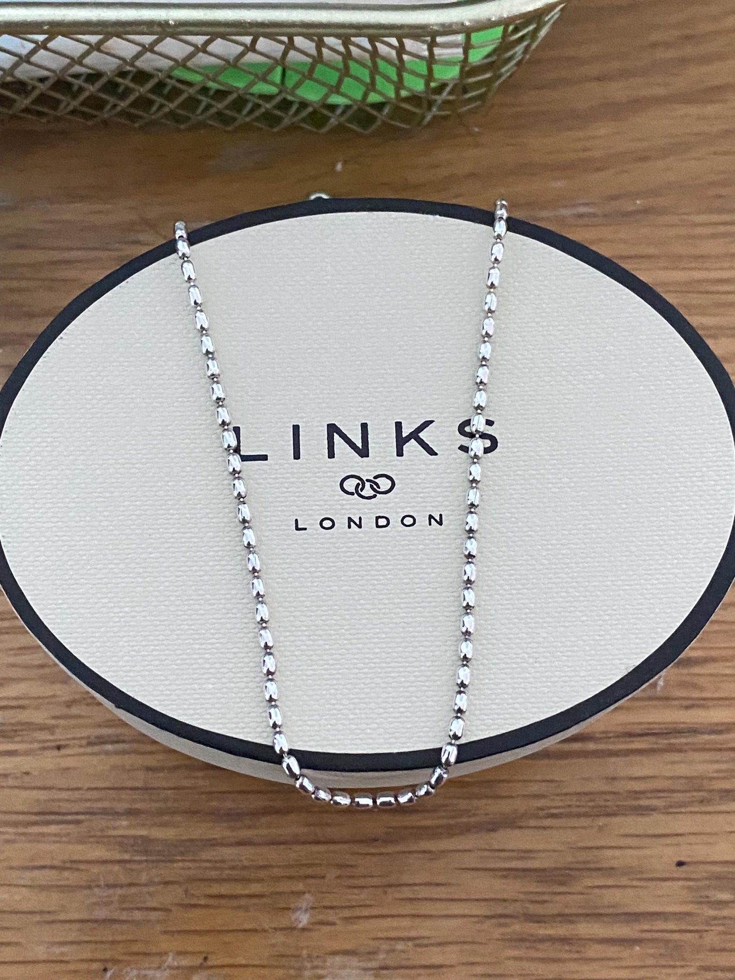 Genuine Links of London Rice Bead Necklace, sterling silver, in box