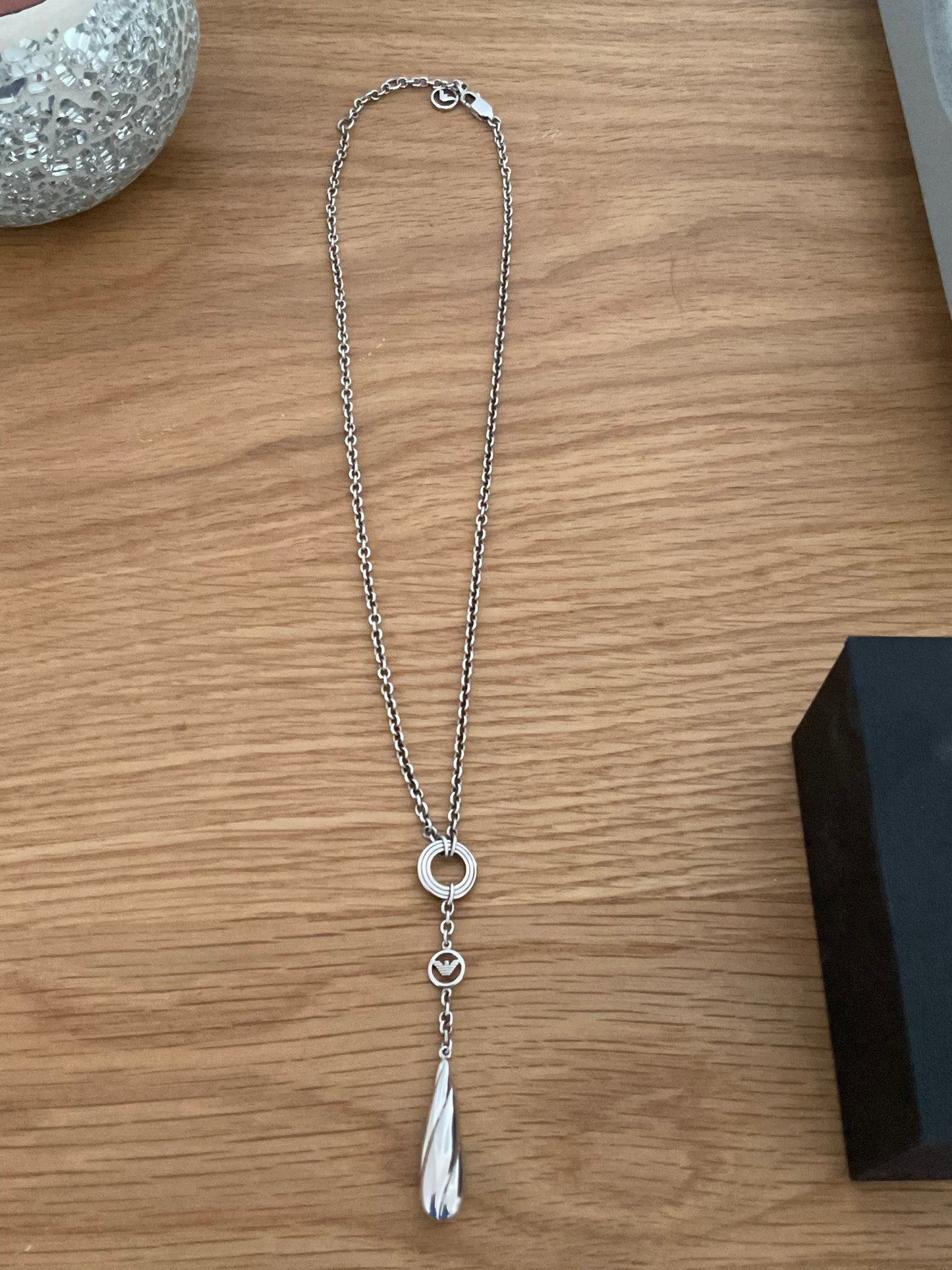 Emporio Armani sterling silver teardrop charm necklace