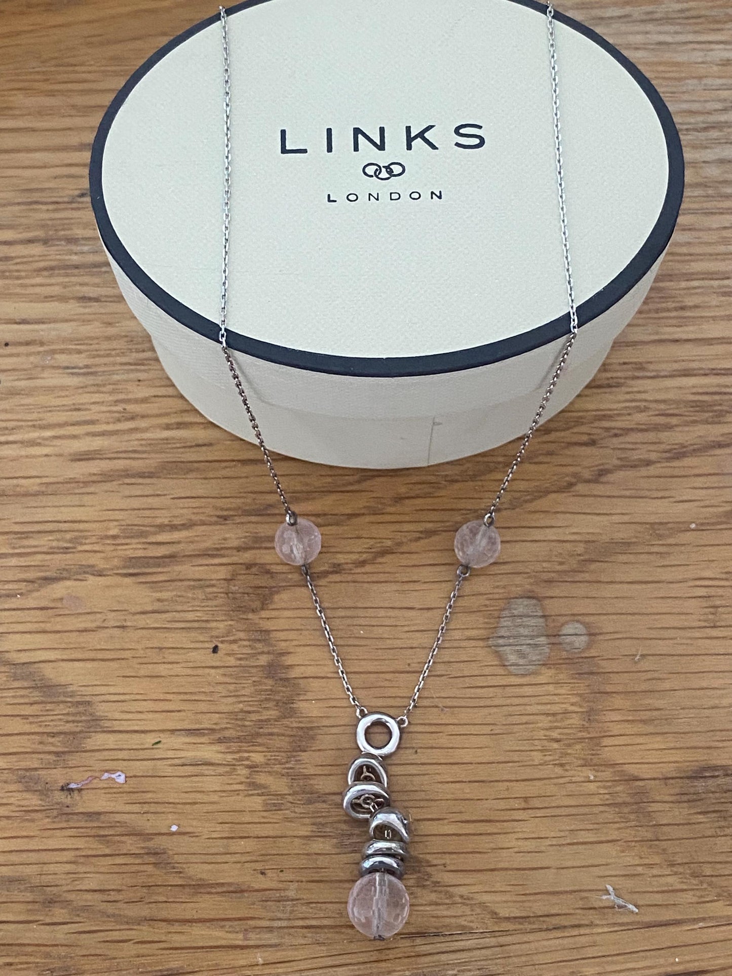 Beautiful unique Links of London Rose Quartz Sweetie Drops Necklace, Sterling Silver, Stamped, s925, 45cms