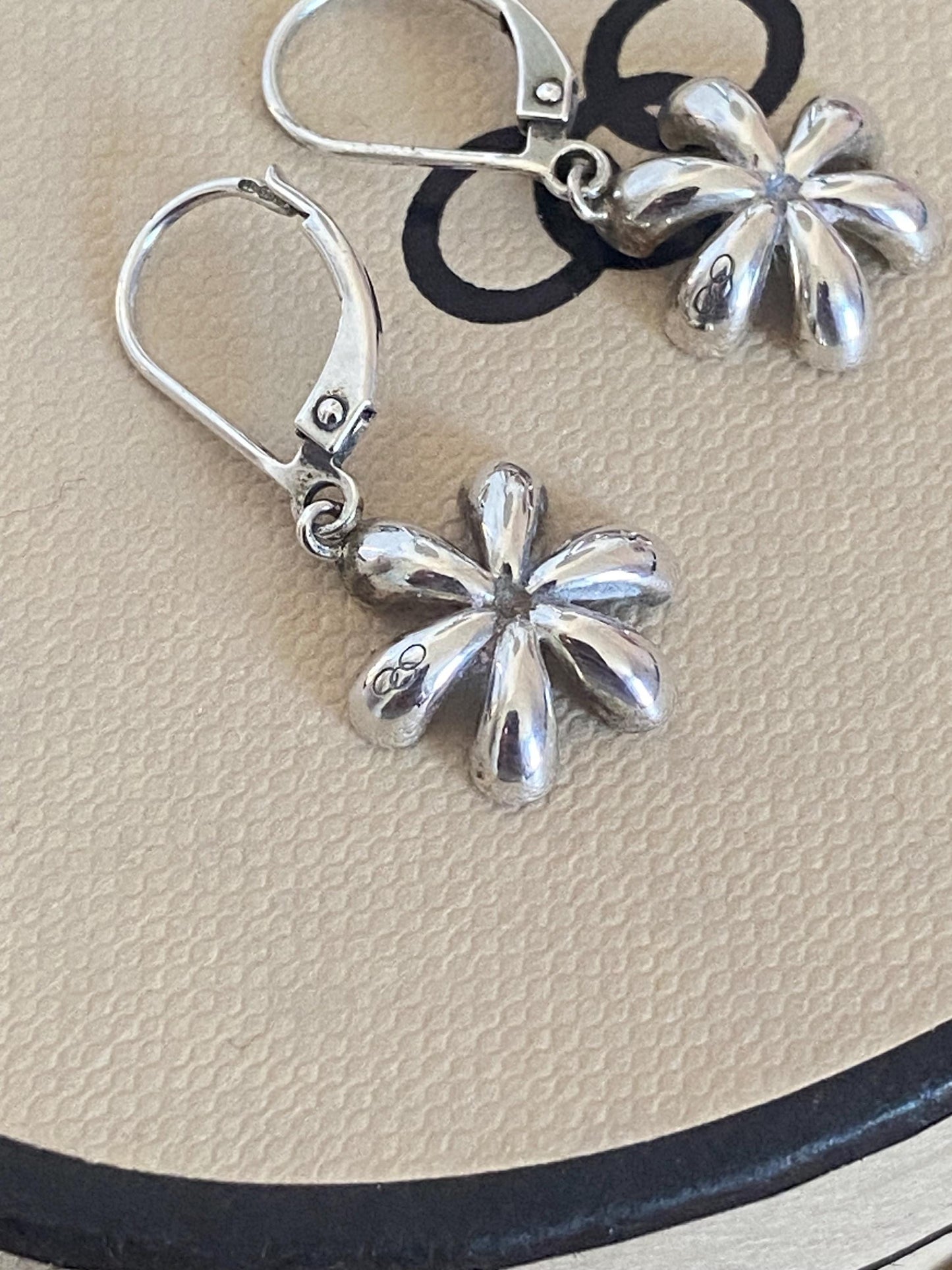 Very rare Links of London Night Time Garden Flower drop earrings sterling silver and enamel